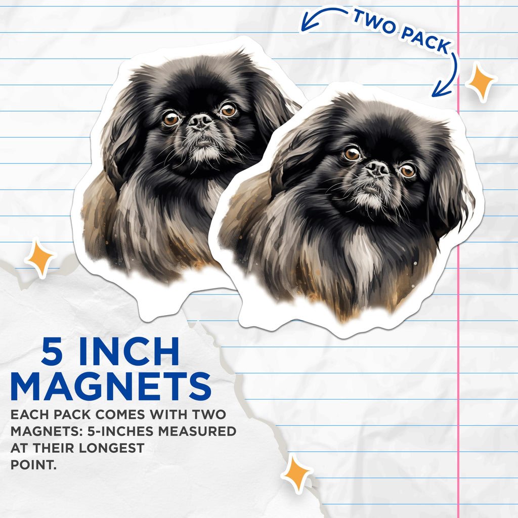 (2 Pack) Pekingese Dog Magnets - Dog Lover Refrigerator Decor - Cute Pet Portrait Animal Art for Dog Mom Dad - 5 Inches On Longest Side - Thick Durable Magnet - Made in USA - MAG27649