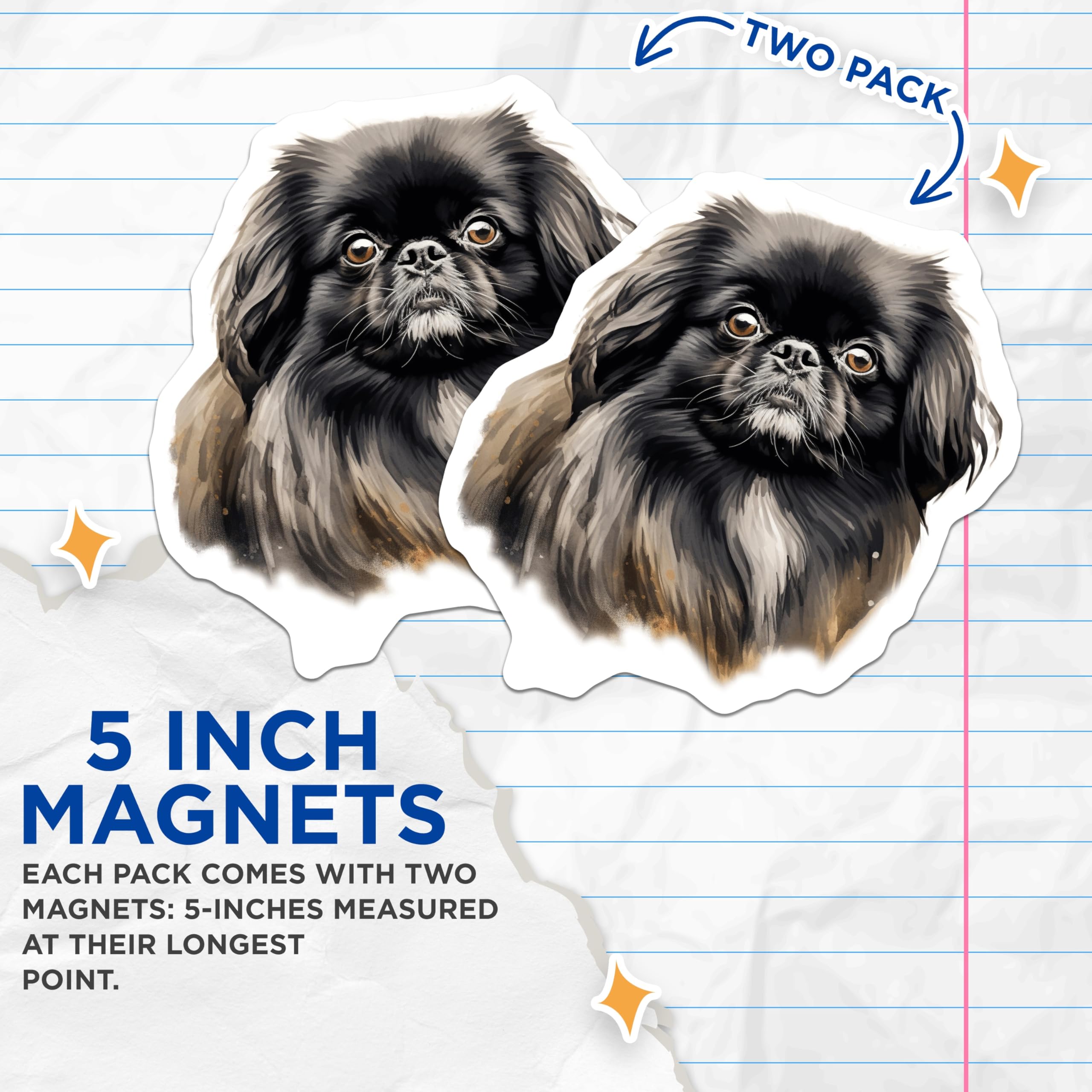 (2 Pack) Pekingese Dog Magnets - Dog Lover Refrigerator Decor - Cute Pet Portrait Animal Art for Dog Mom Dad - 5 Inches On Longest Side - Thick Durable Magnet - Made in USA - MAG27649