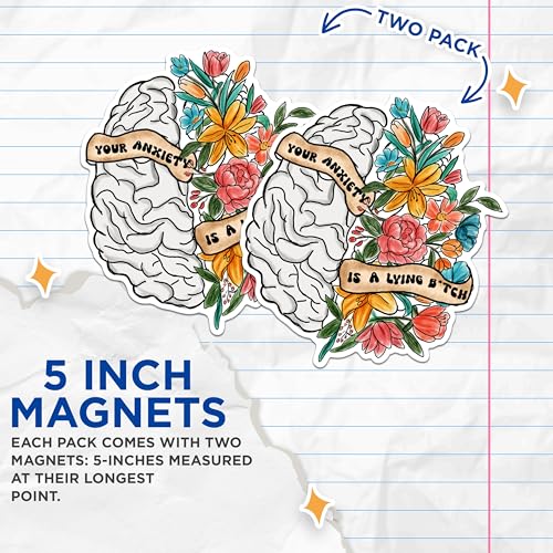 (2 Pack) Inspirational Brain Magnets - Mental Health Reminder Magnets - Positive Affirmation Magnets for Home or Office- 5" On Longest Side - for Fridges, Toolboxes, Cars - Made in USA - MAG3054