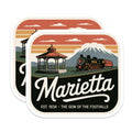 (2 Pack) Marietta Georgia Stickers - Travel Decals - Foothills Gem Souvenir - 5" On Longest Side - Sticks to Smooth Flat Surfaces - Made in USA - BMCS17267