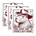 (3 Pack) Capybara Cowboy Decals - Funny Rodent - You Just Yee'd Your Last Haw - 3 Inches On Longest Side - Easy Peel & Apply - Made in USA - 3MCS1097