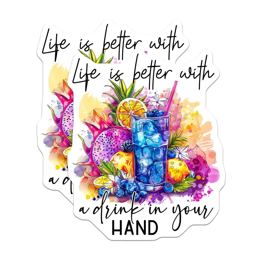 (2 Pack) Tropical Drink Magnets - Happy Hour Quote - Summer Vibes Refrigerator Art - Cocktail Bar Decor Fun - 5 Inches On Longest Side - Thick Durable Magnet - Made in USA - MAG36412