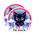(2 Pack) Cute Cat Stickers - Rainbow Cat Sticker - I'm Over It Cat Decal - 5" On Longest Side - Sticks to Smooth Flat Surfaces - Made in USA - BMCS4583