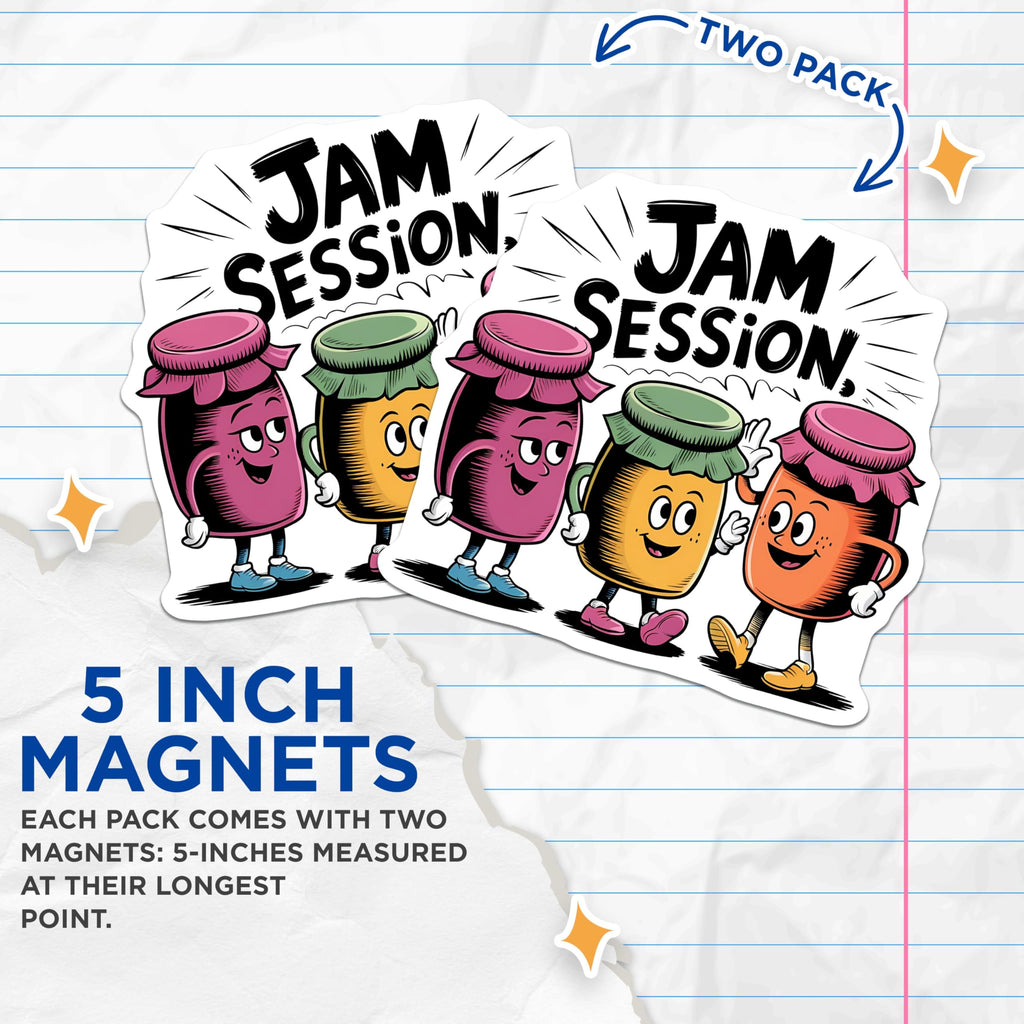 (2 Pack) Jam Session Magnets - Cute Kitchen Decorations - 5" On Longest Side - for Cars, Fridges, Toolboxes - Made in USA - MAG7635