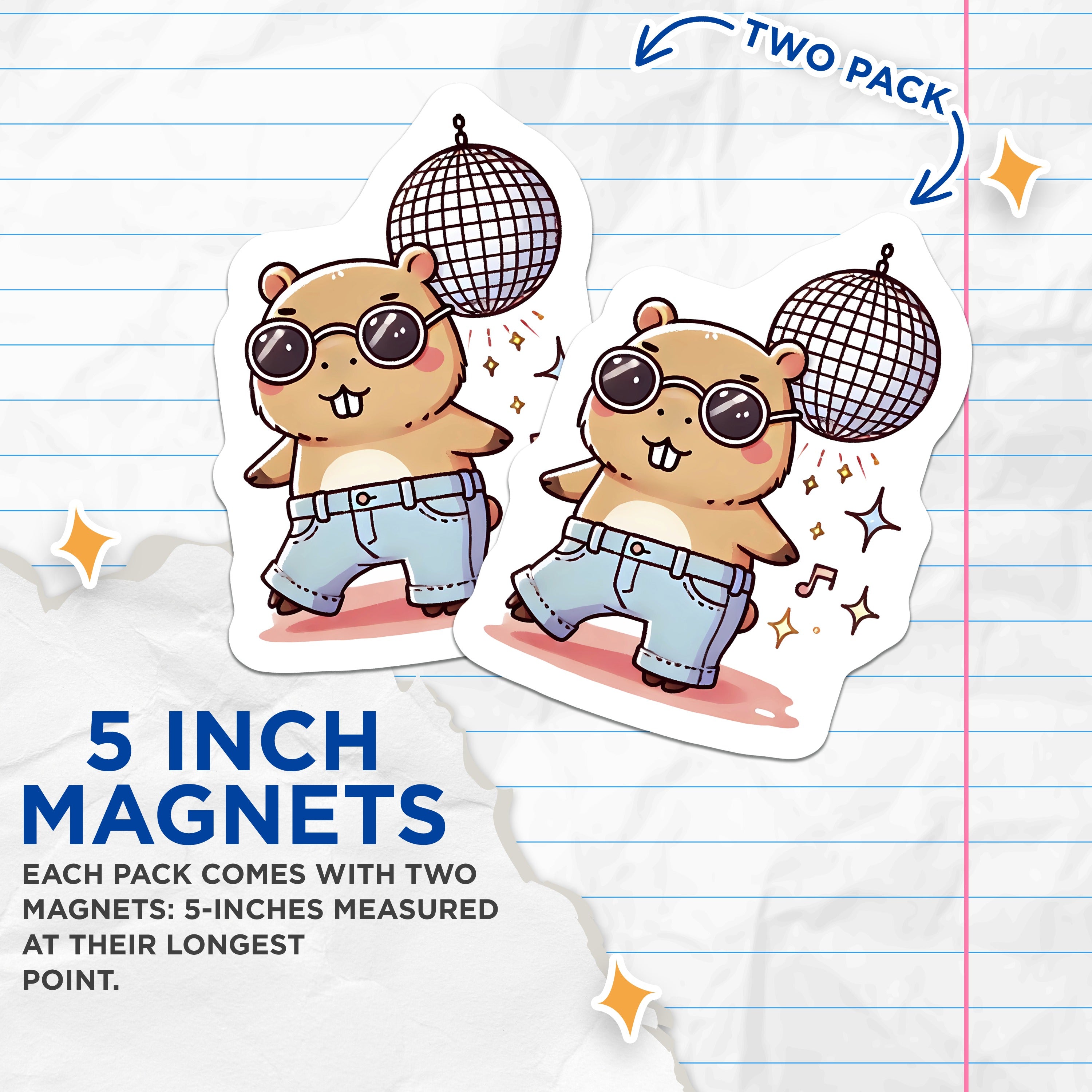(2 Pack) Disco Hamster Magnets - Dancing Rodent Pet - Funny Kawaii Animal Refrigerator Magnet - 5 Inches On Longest Side - Thick Durable Magnet - Made in USA - MAG38441