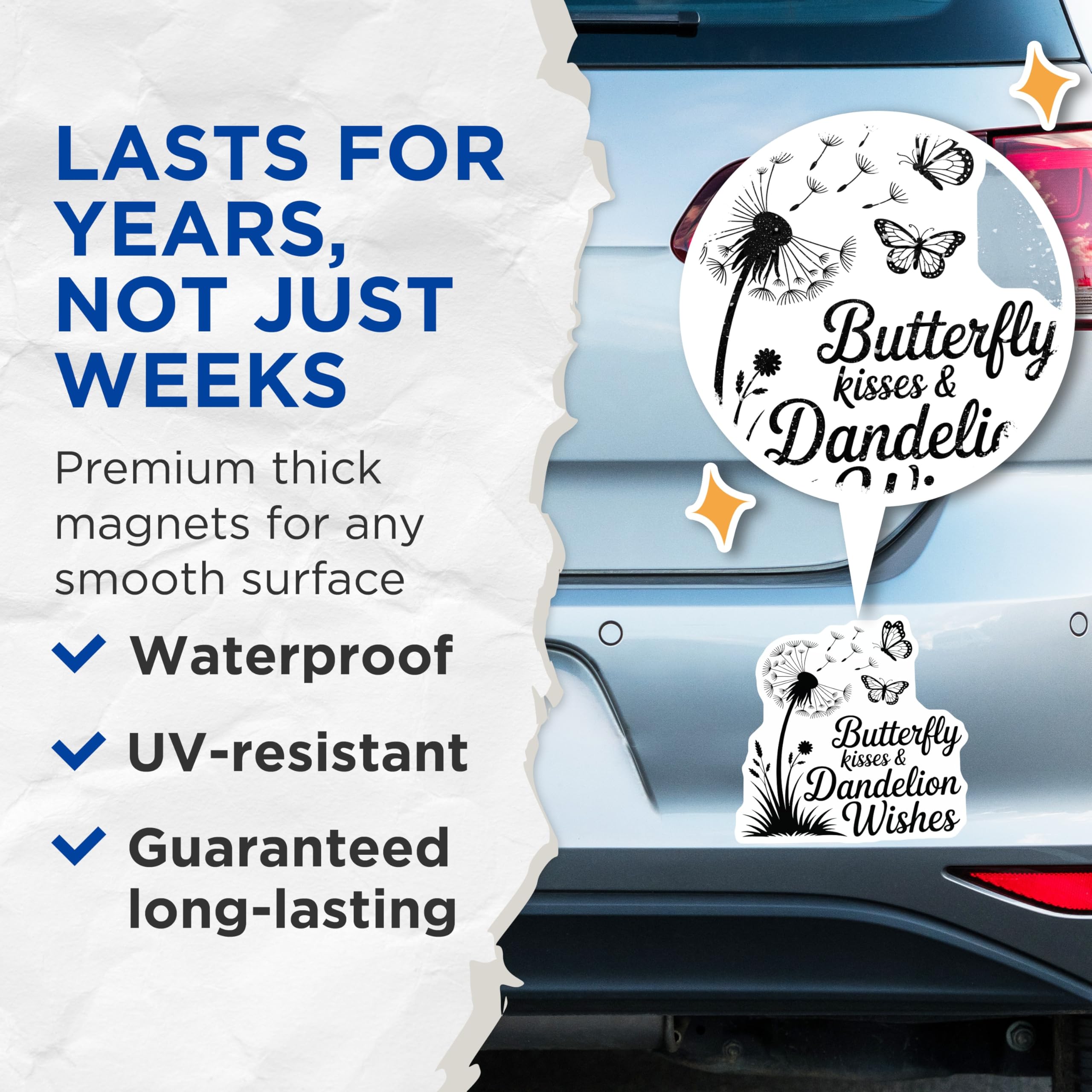 (2 Pack) Butterfly Kisses Dandelion Wishes Magnets - Inspirational Garden Decor - Whimsical Fridge Locker Art - 5 Inches On Longest Side - Thick Durable Magnet - Made in USA - MAG21400