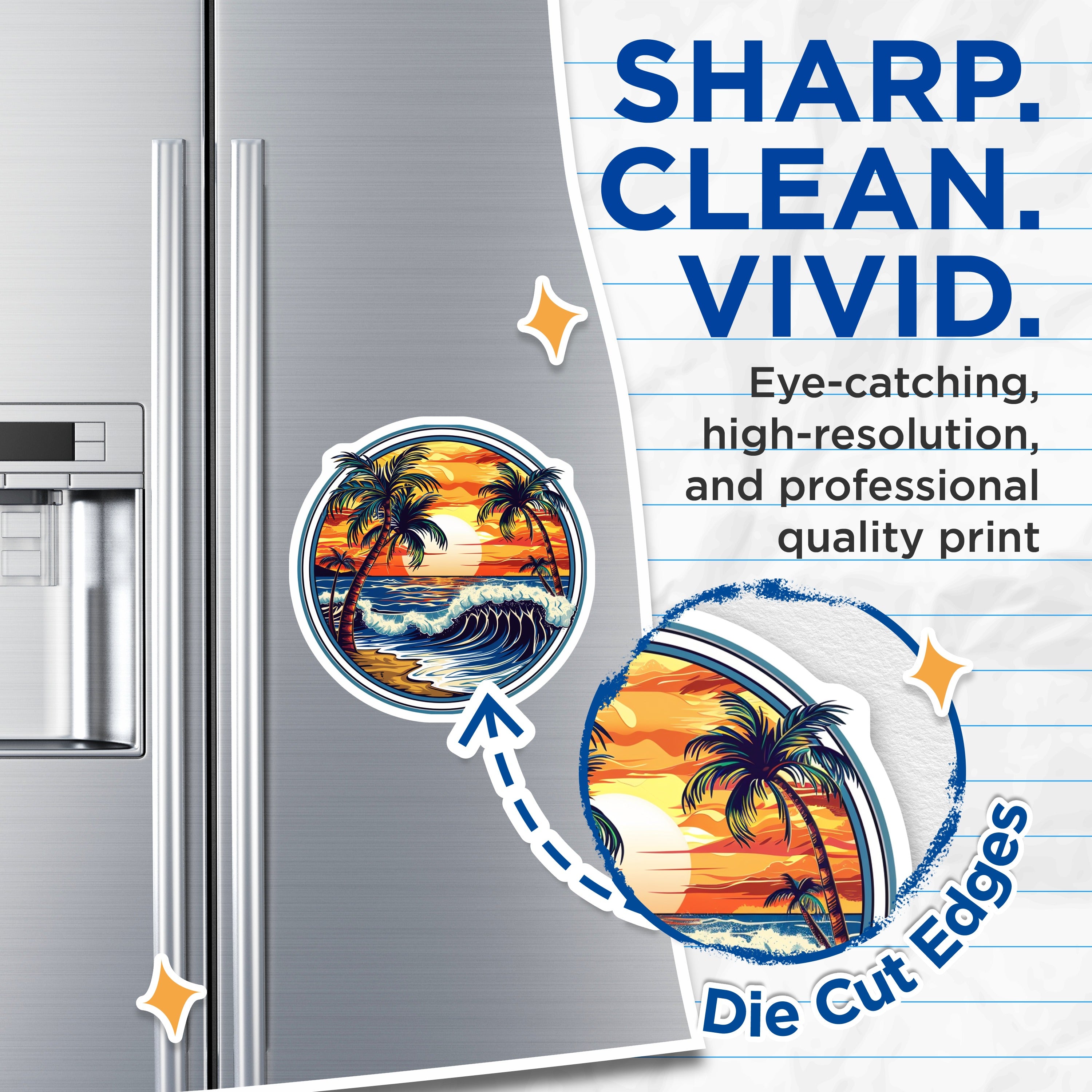 (2 Pack) Tropical Island Magnets - Beach Sunset Decor - Ocean Wave Refrigerator Art - 5 Inches On Longest Side - Thick Durable Magnet - Made in USA - MAG39623