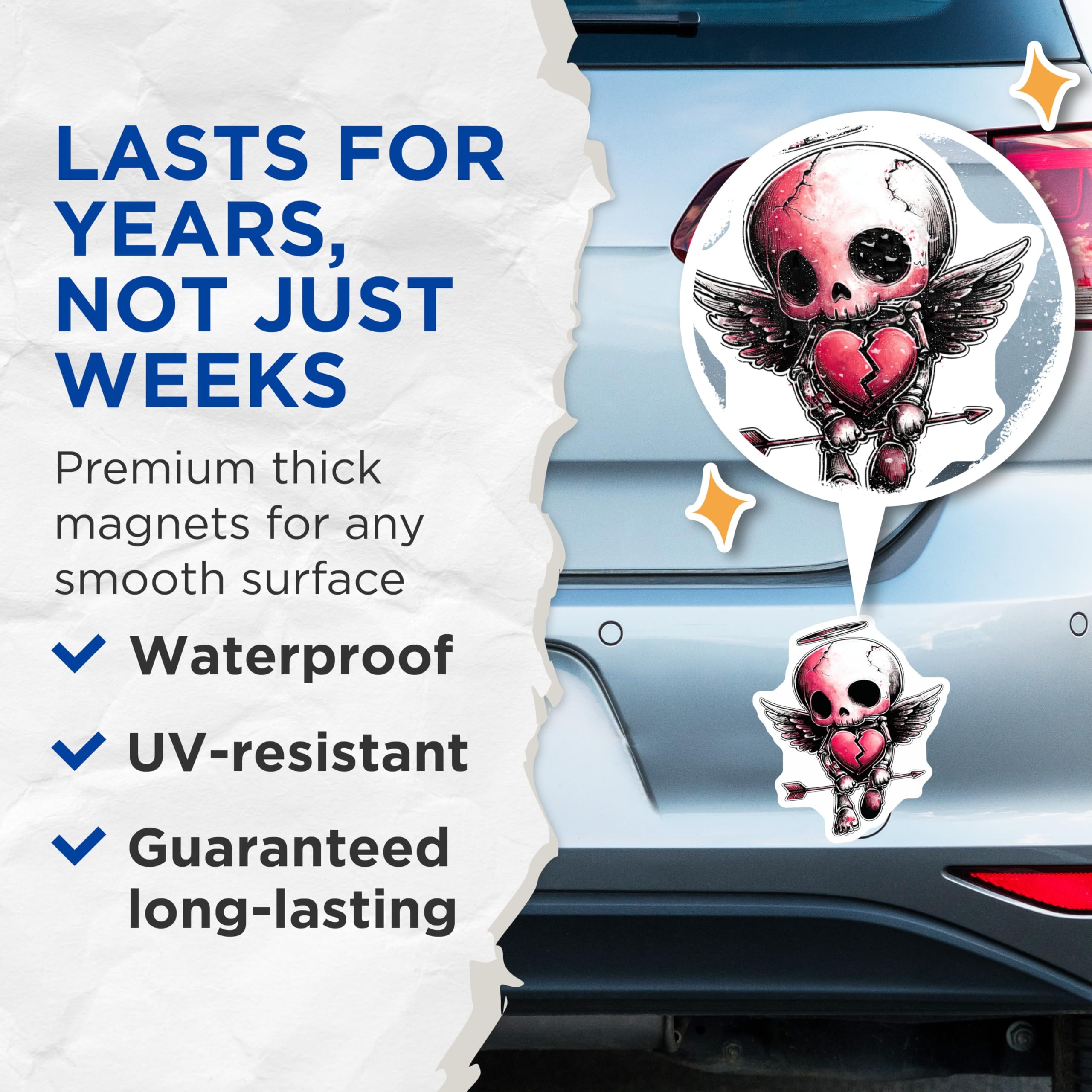(2 Pack) Emo Cupid Skeleton Magnets - Broken Heart Skull Angel Decor - Gothic Kawaii Valentine Art - 5 Inches On Longest Side - Thick Durable Magnet - Made in USA - MAG22031