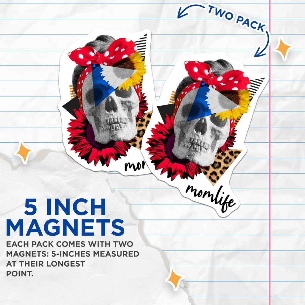 (2 Pack) Momlife Skull Magnets - Sunflower Magnet - Bandana Mom - Refrigerator Magnets - 5" On Longest Side - Premium Magnet - for Cars, Refrigerators, Toolboxes, Lockers - Made in USA - MAG17915
