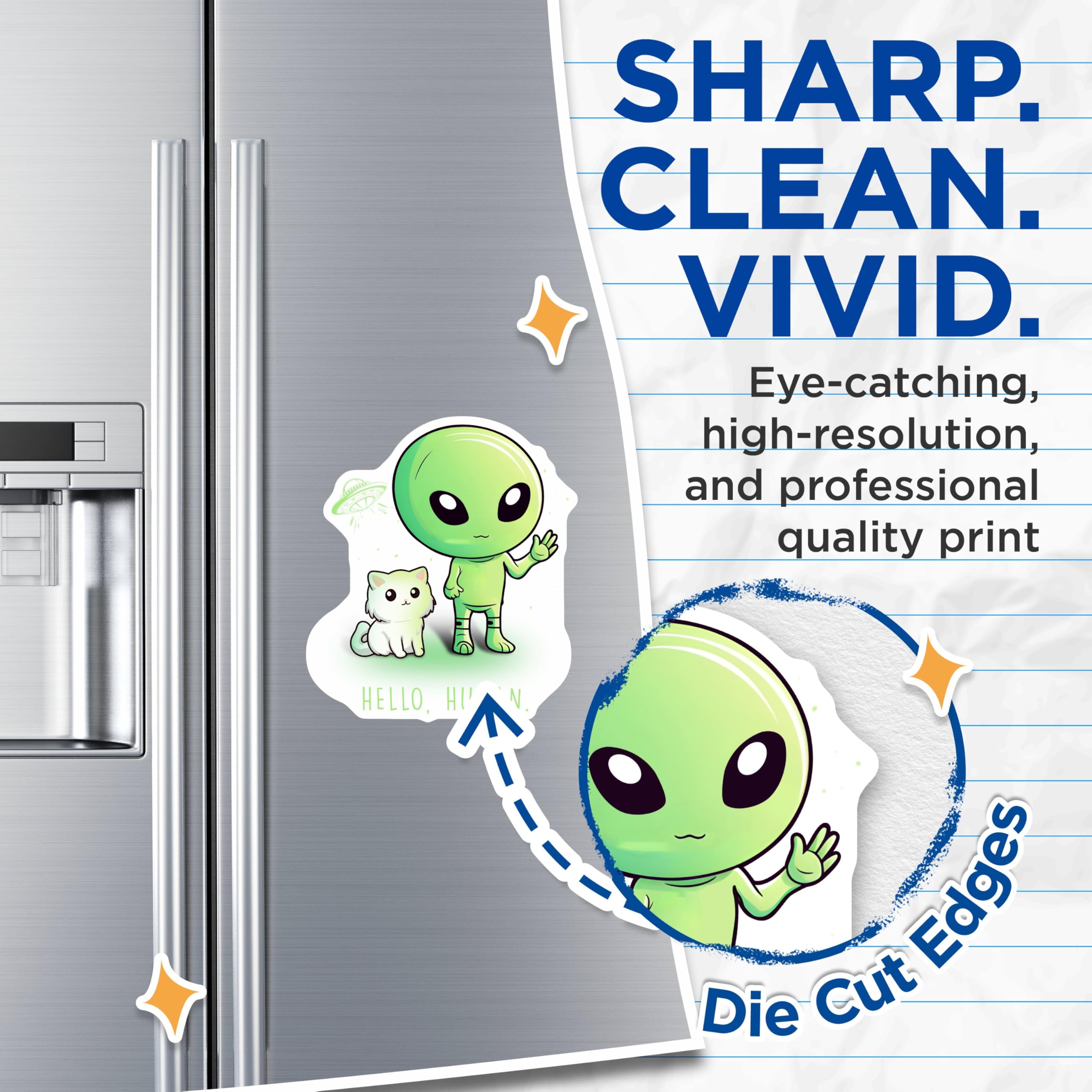 (2 Pack) Alien Cat Magnets - Space Decor - Funny Alien Cat Art - 5" On Longest Side - for Cars, Fridges, Toolboxes - Made in USA - MAG7773