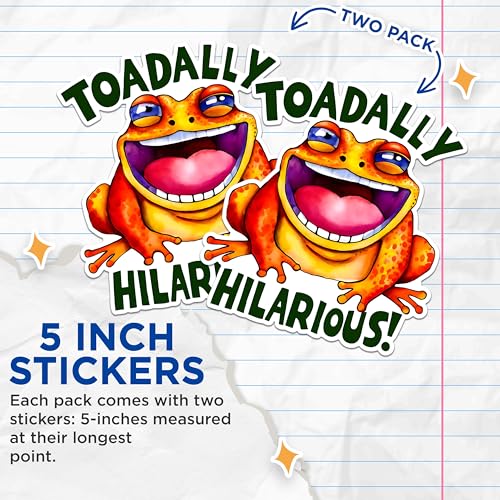(2 Pack) Toadally Hilarious Stickers - Funny Frog Stickers - Amphibian Lover Stickers - 5" On Longest Side - Sticks to Any Smooth Flat Surface - Made in USA - BMCS2638