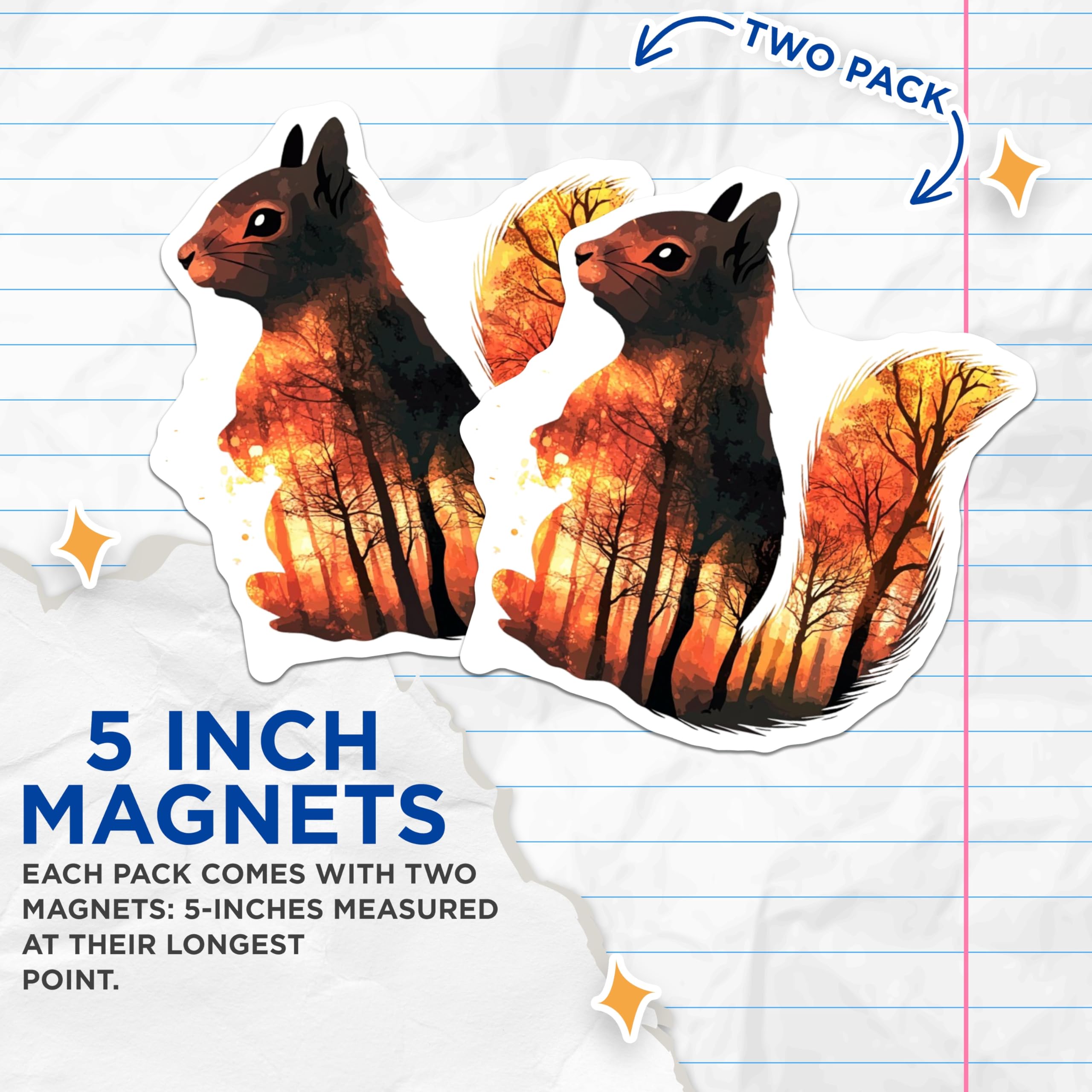 (2 Pack) Squirrel Magnets - Forest Silhouette Art - Autumn Decor Souvenir - 5" On Longest Side - Premium Magnet - for Cars, Refrigerators, Toolboxes, Lockers - Made in USA - MAG15852