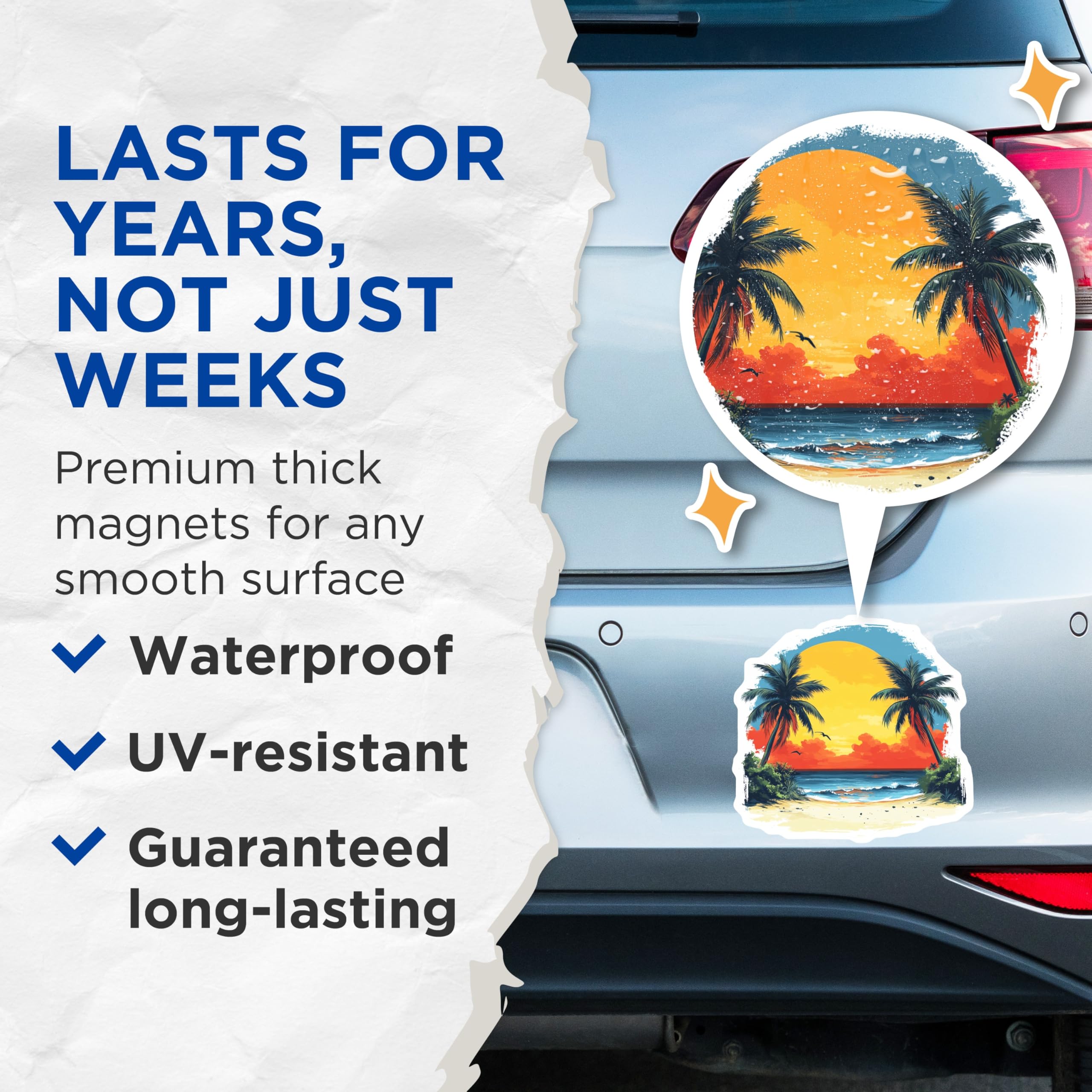 (2 Pack) Tropical Sunset Magnets - Palm Tree Beach Decor - Ocean Vacation Souvenirs - Island Life Kitchen Fridge - 5 Inches On Longest Side - Thick Durable Magnet - Made in USA - MAG27334