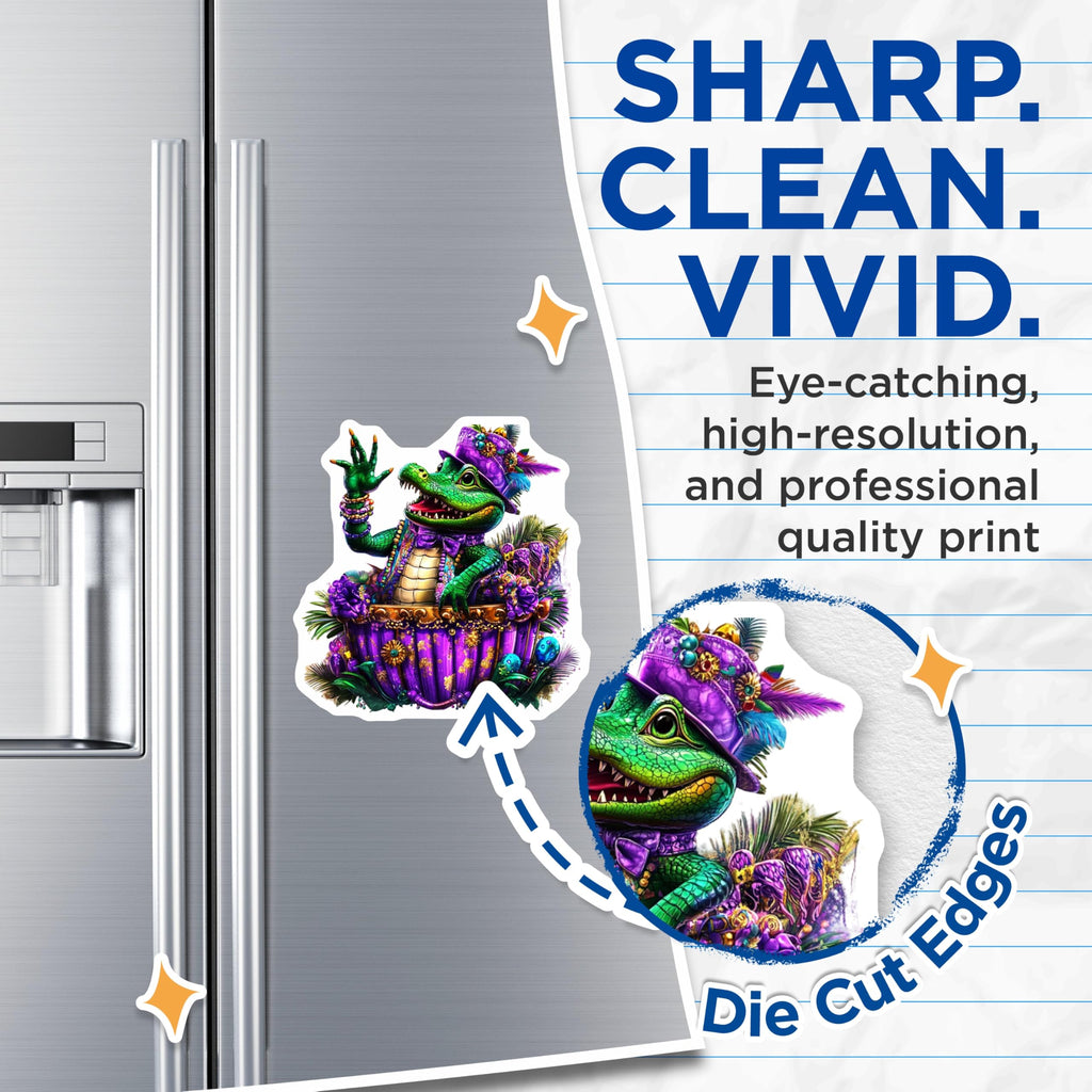 (2 Pack) Mardi Gras Gator Magnets - Decorative Magnets - Fridge Magnets - 5" On Longest Side - Premium Magnet - for Cars, Refrigerators, Toolboxes, Lockers - Made in USA - MAG14347