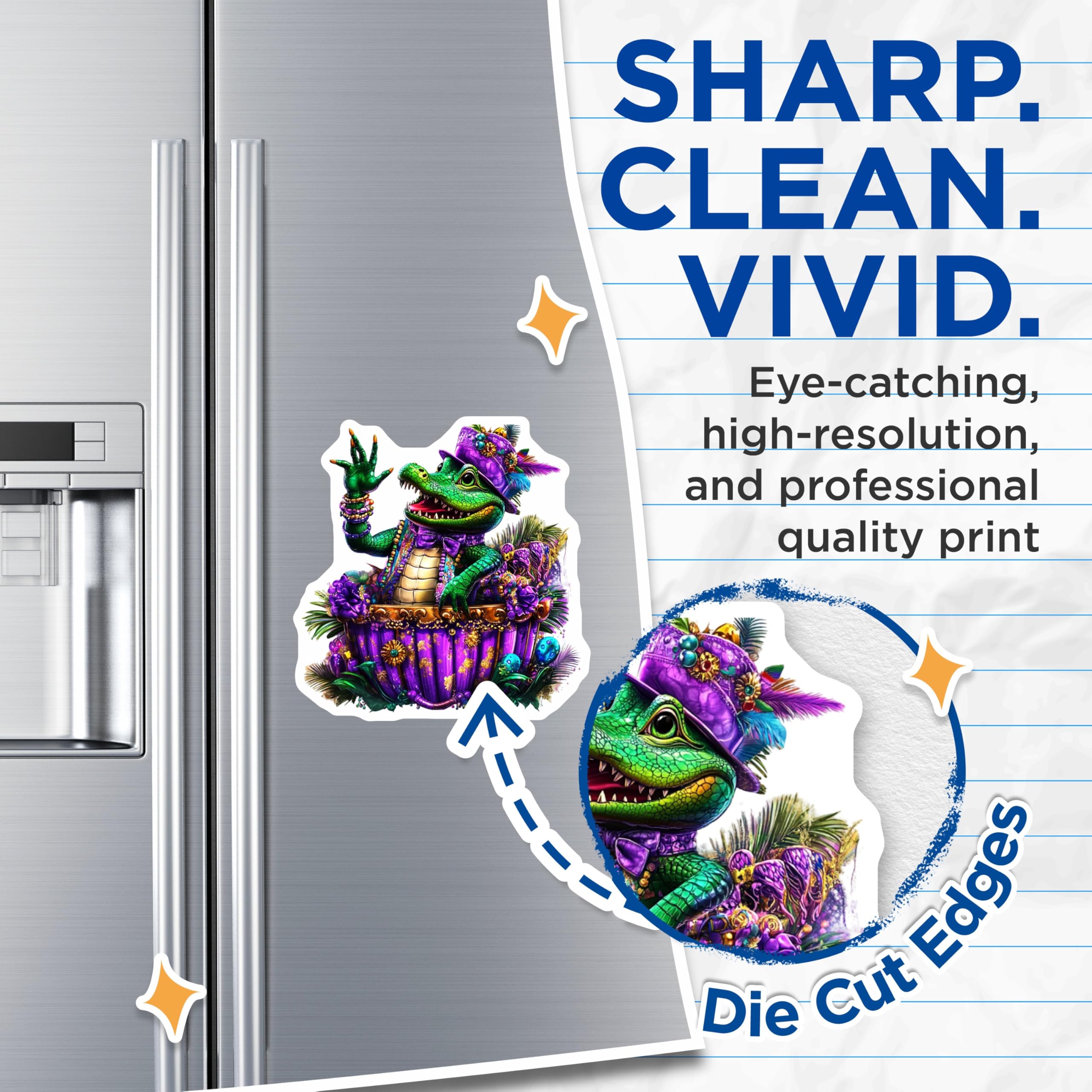 (2 Pack) Mardi Gras Gator Magnets - Decorative Magnets - Fridge Magnets - 5" On Longest Side - Premium Magnet - for Cars, Refrigerators, Toolboxes, Lockers - Made in USA - MAG14347