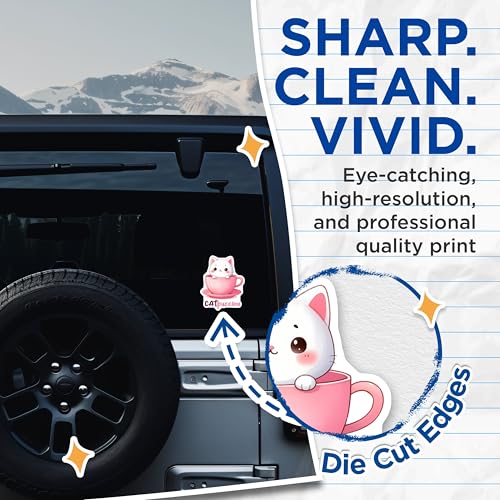 (2 Pack) Cute Cat Stickers - Kawaii Kitten Stickers - Adorable Catpuccino Stickers for Laptops - 5" On Longest Side - Sticks to Any Smooth Flat Surface - Made in USA - BMCS3296