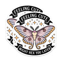 (2 Pack) Feeling Cute Might Hex You Later Magnets - Witchy Moth Decor - Sarcastic Quote Refrigerator Accessory - 5 Inches On Longest Side - Thick Durable Magnet - Made in USA - MAG20210