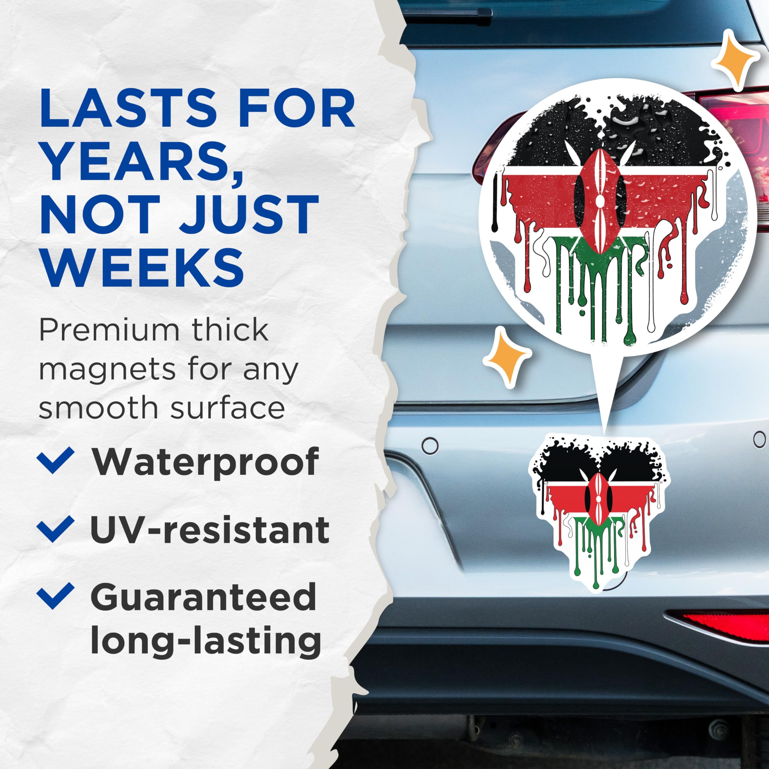 (2 Pack) Kenya Flag Magnets - Kenyan Pride Decor - Patriotic Fridge Magnets - 5" On Longest Side - Premium Magnet - for Cars, Refrigerators, Toolboxes, Lockers - Made in USA - MAG17434