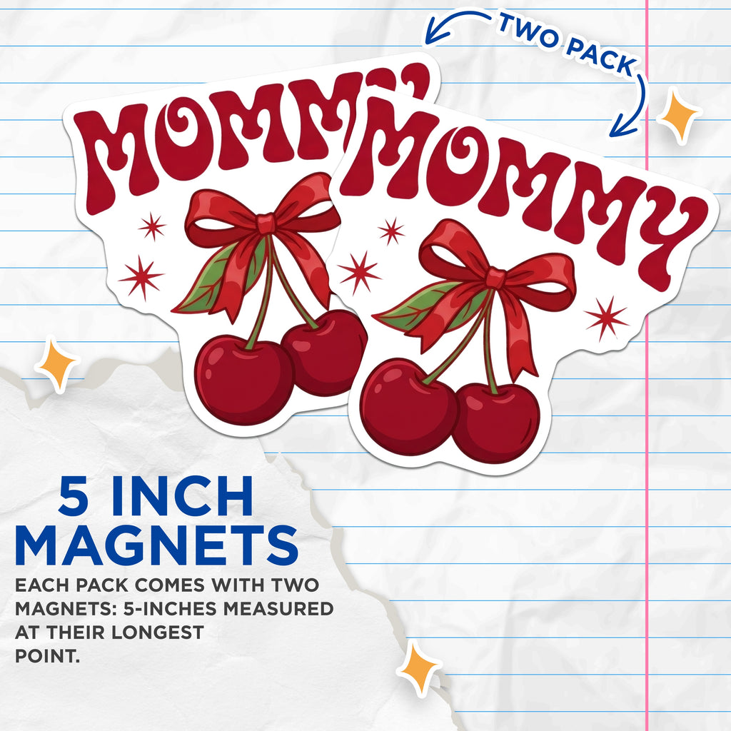 (2 Pack) Groovy Mommy Cherry Magnets - Retro Mom Refrigerator Decor - New Mama Appreciation - 5 Inches On Longest Side - Thick Durable Magnet - Made in USA - MAG38620