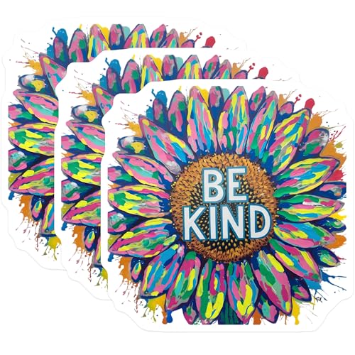 (3 Pack) Be Kind Sunflower Decals - Inspirational Message - Laptop Decal Art- 3 Inches On Longest Side - Easy Peel & Apply - Made in USA - 3MCS5378