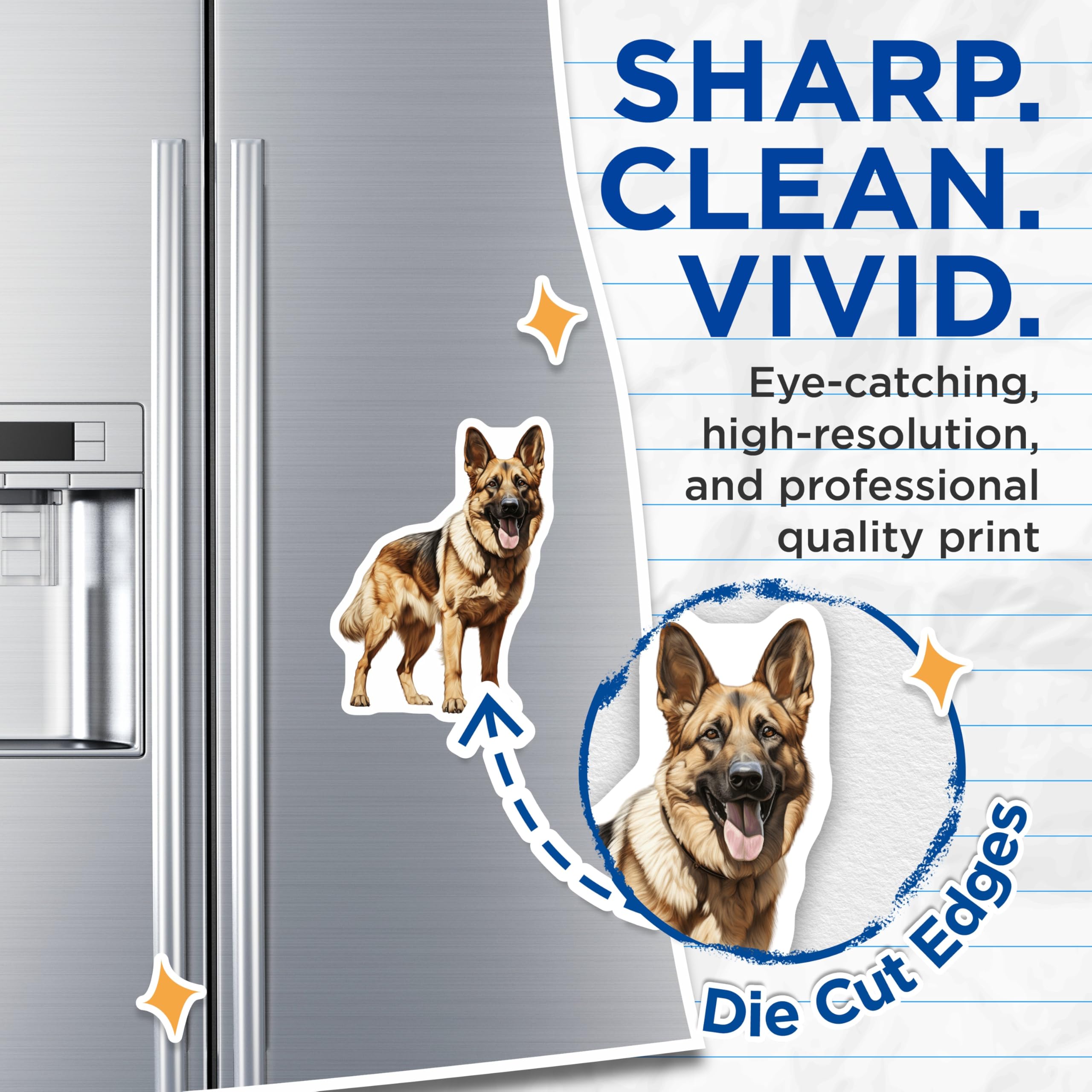 (2 Pack) German Shepherd Magnets - Realistic Dog Lover Refrigerator Decor - Loyal Canine Companion Accent - 5 Inches On Longest Side - Thick Durable Magnet - Made in USA - MAG30505