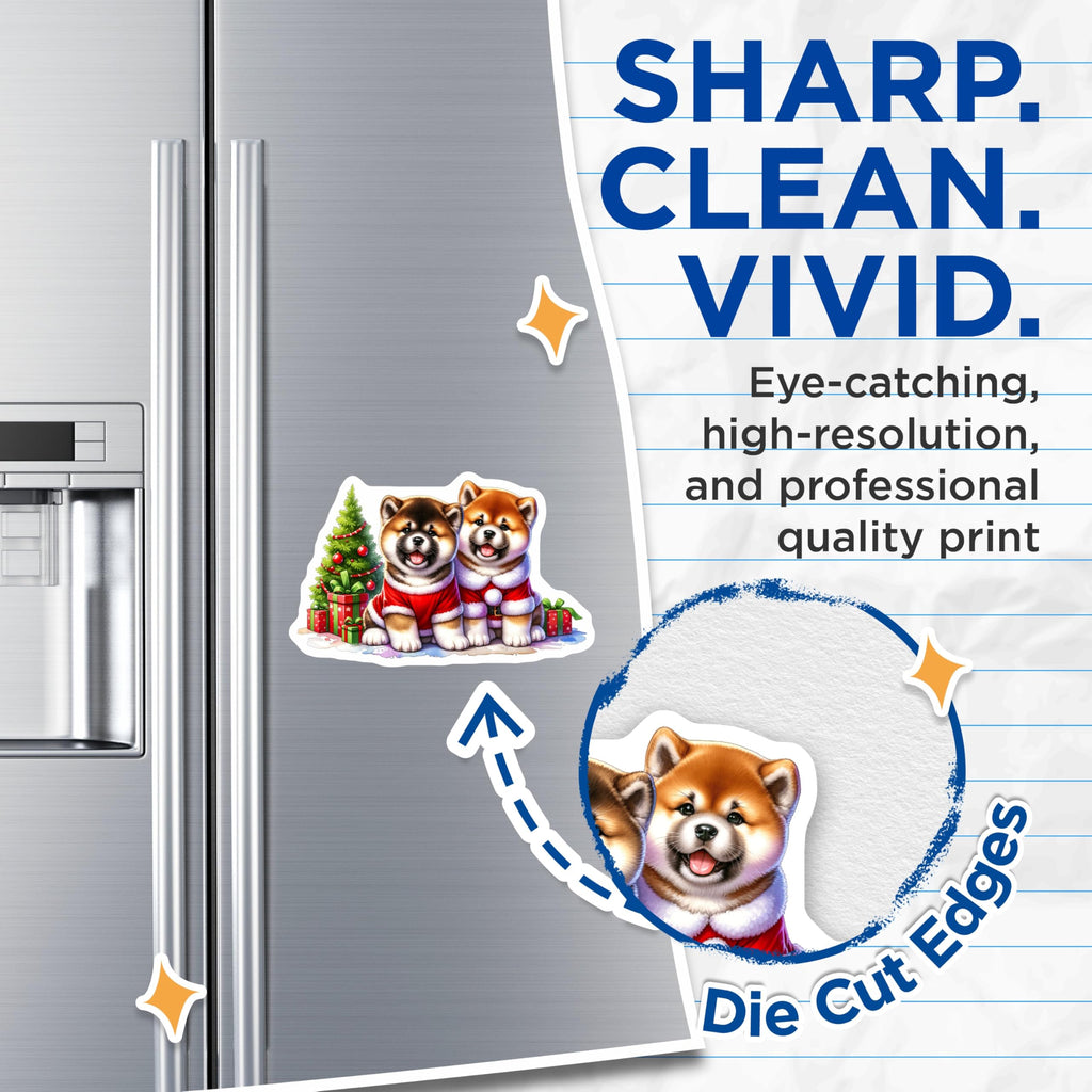 (2 Pack) Christmas Dog Magnets - Cute Puppy Decor - Akita Shiba Inu Magnets - Holiday Pet Lover Present - 5 Inches On Longest Side - Thick Durable Magnet - Made in USA - MAG29616