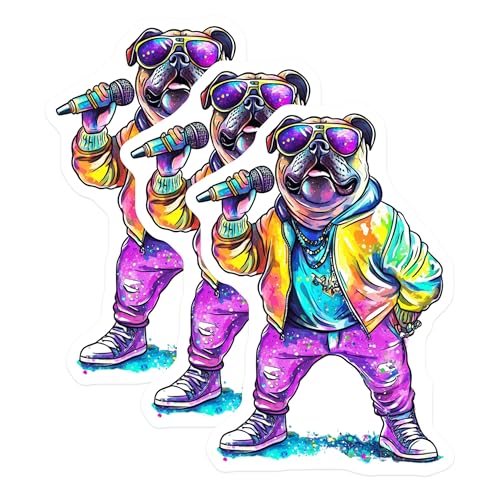 (3 Pack) Rapper Dog Decals - Funny Animal - Laptop Decal - 3 Inches On Longest Side - Easy Peel & Apply - Made in USA - 3MCS8259