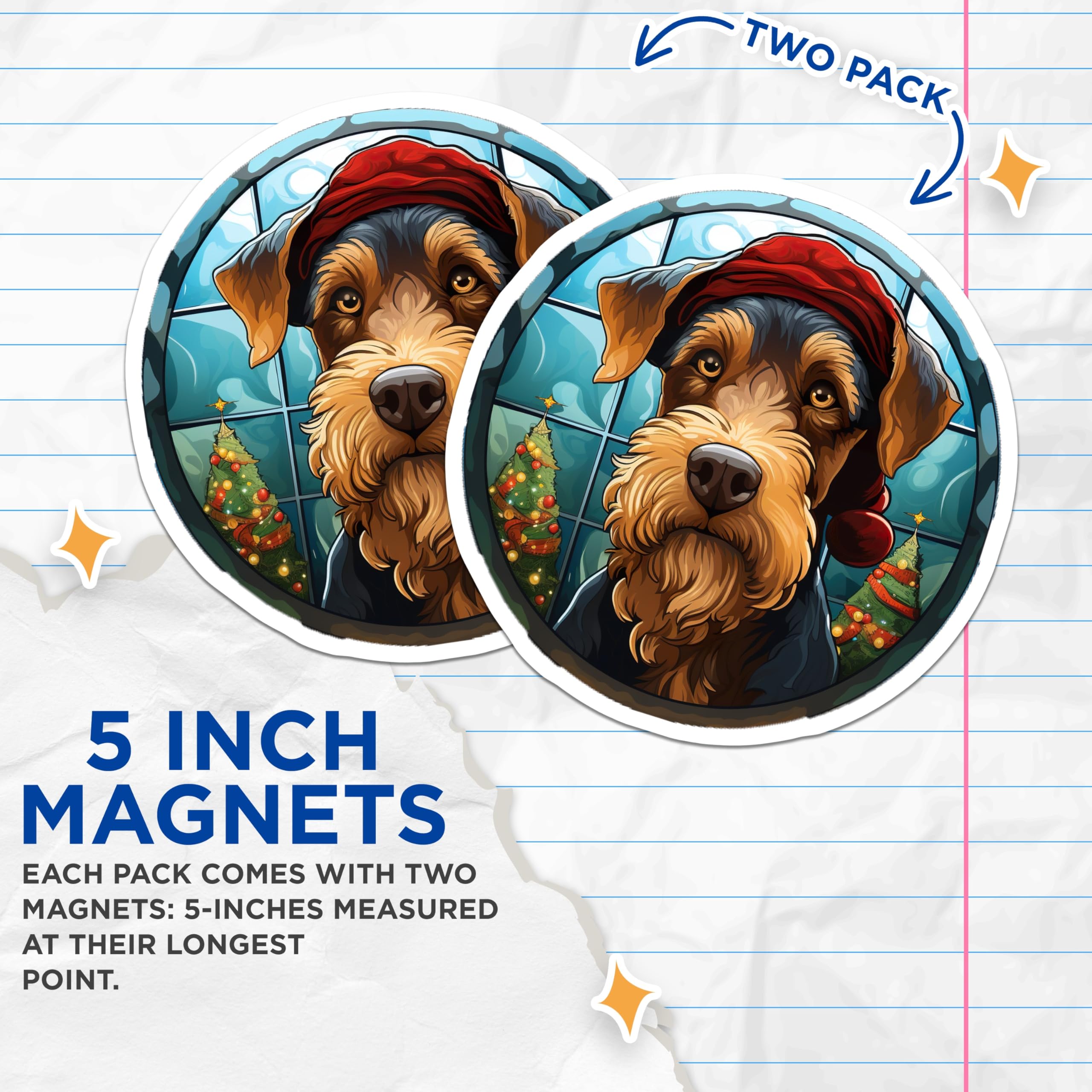 (2 Pack) Holiday Dog Magnets - Christmas Terrier Decor - Santa Hat Pet Fridge Magnets - Dog Lover Kitchen - 5 Inches On Longest Side - Thick Durable Magnet - Made in USA - MAG26412