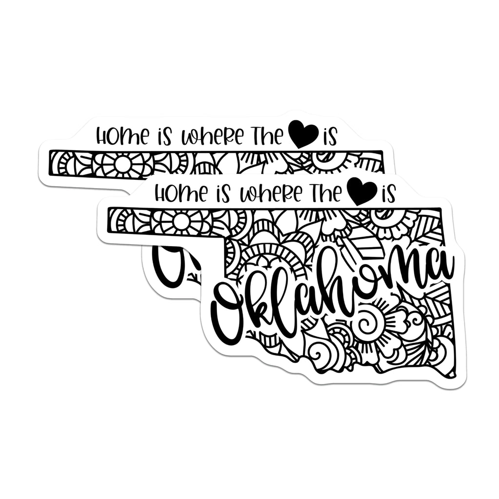(2 Pack) Home is Where The Heart is Stickers - Oklahoma State Outline - Floral Design Sticker Pack - 5" On Longest Side - Sticks to Smooth Flat Surfaces - Made in USA - BMCS9086