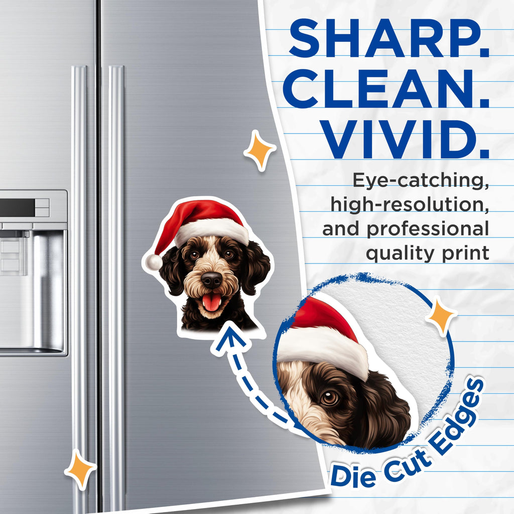 (2 Pack) Christmas Doodle Dog Magnets - Santa Hat Puppy Decor - Festive Pet Lover Refrigerator Accents - 5 Inches On Longest Side - Thick Durable Magnet - Made in USA - MAG30979