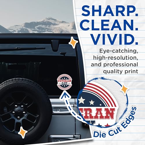 (2 Pack) Veteran Day Stickers - Patriotic USA Decoration - Stars and Stripes Decals - 5" On Longest Side - Sticks to Smooth Flat Surfaces - Made in USA - BMCS8363