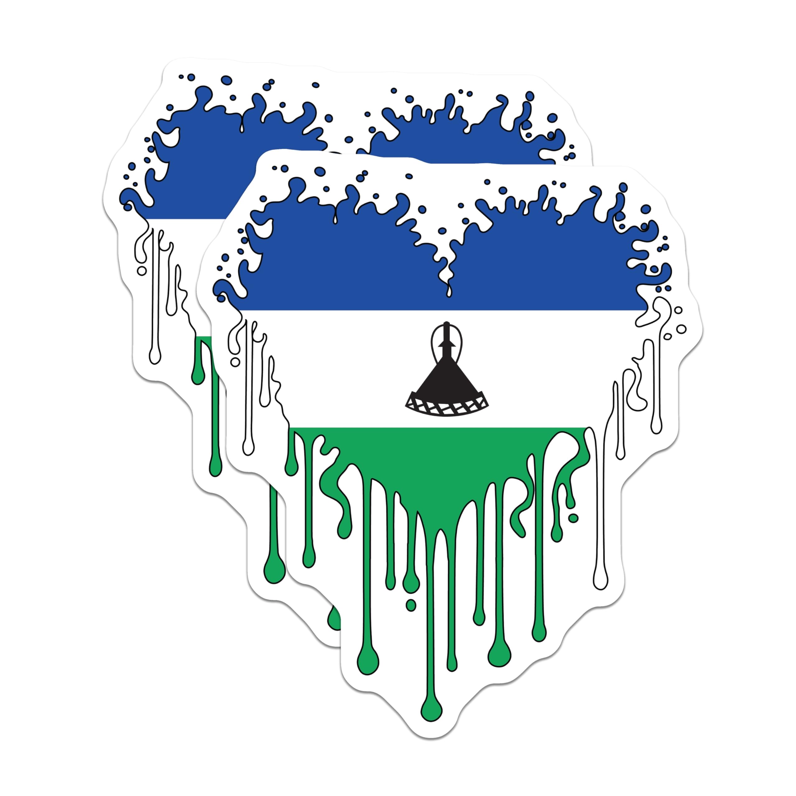 (2 Pack) Lesotho Flag Magnets - Dripping Lesotho Flag - Lesotho Souvenir Magnets - 5" On Longest Side - Premium Magnet - for Cars, Refrigerators, Toolboxes, Lockers - Made in USA - MAG17950