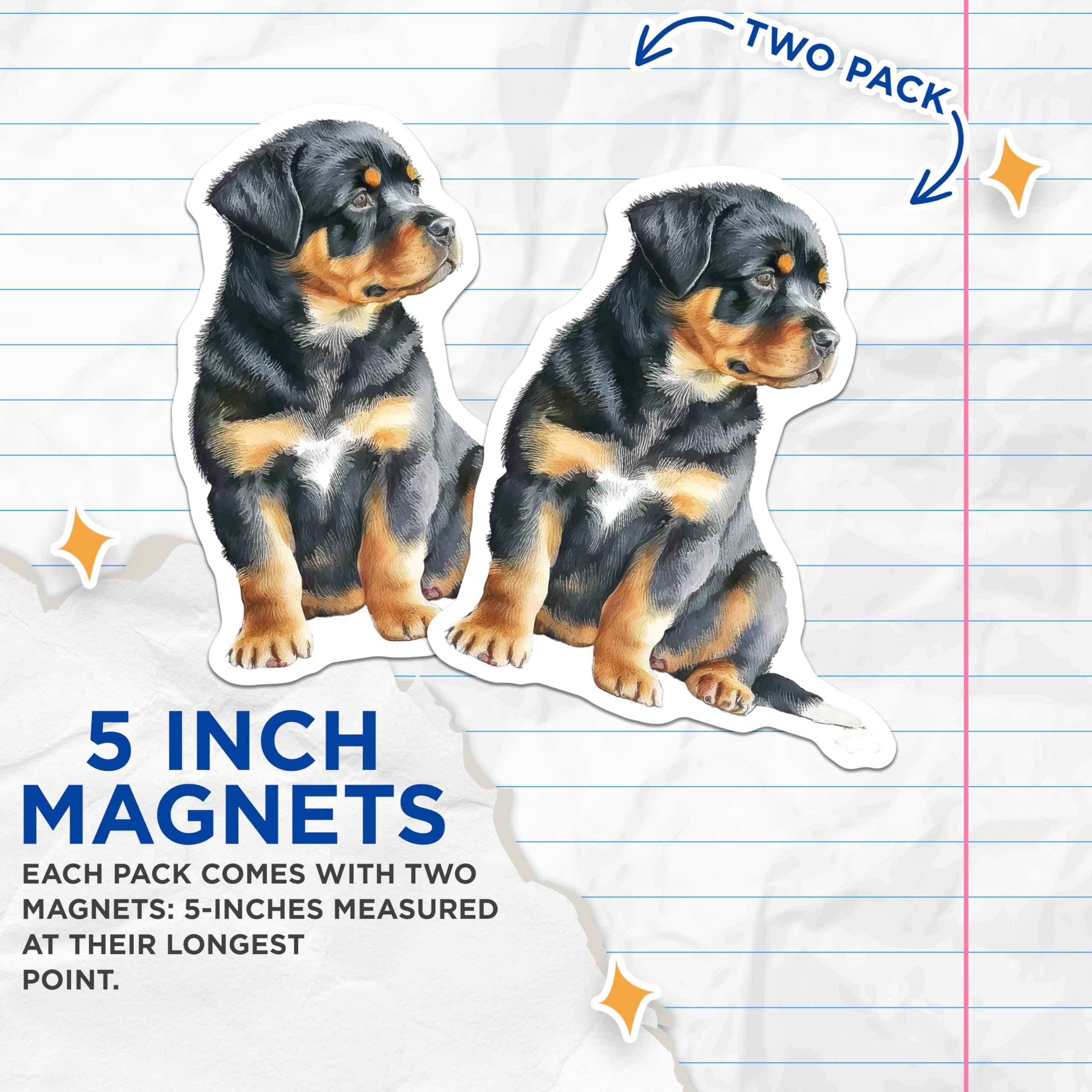(2 Pack) Rottweiler Puppy Magnets - Cute Dog Lovers - Fridge Locker Decoration - 5" On Longest Side - Premium Magnet - for Cars, Refrigerators, Toolboxes, Lockers - Made in USA - MAG14215