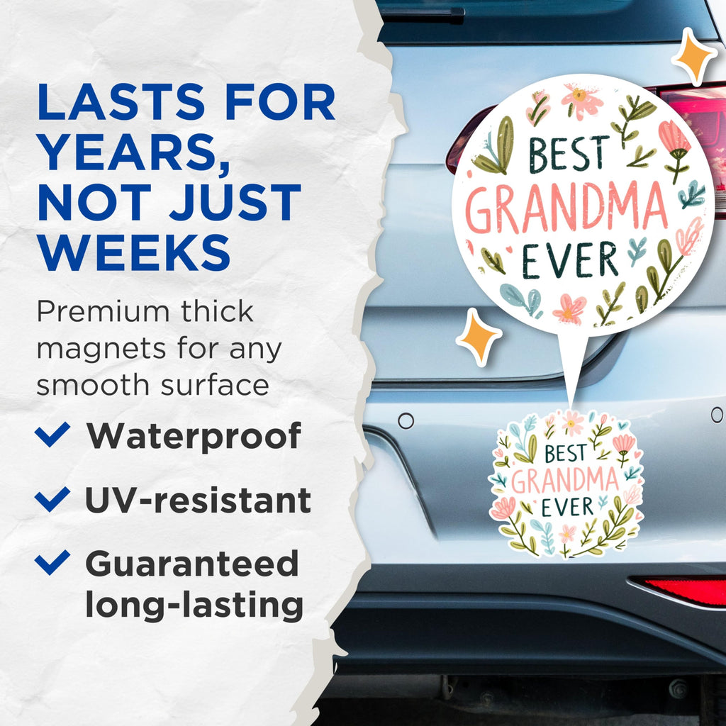(2 Pack) Best Grandma Ever Magnets - Floral Grandma Magnets - Family Appreciation Magnets- 5" On Longest Side - for Fridges, Toolboxes, Cars - Made in USA - MAG2555