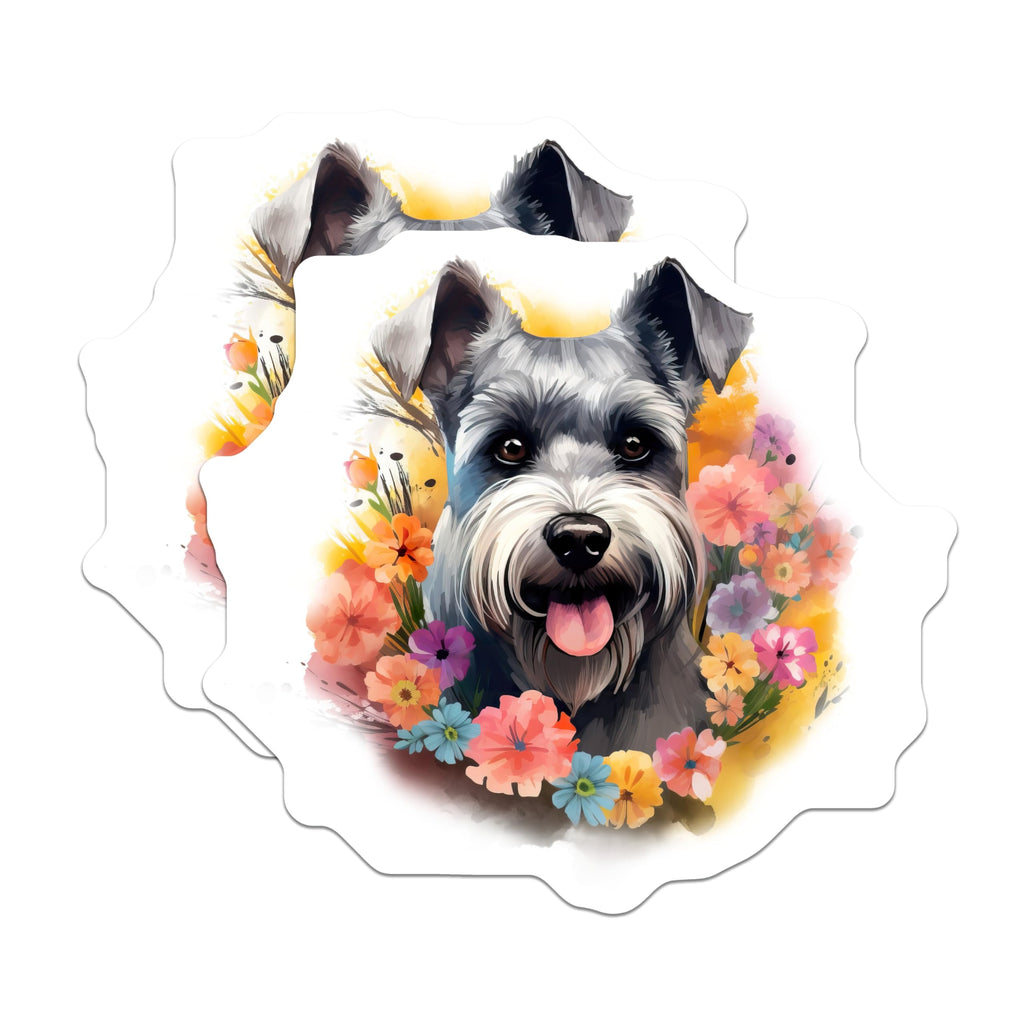 (2 Pack) Schnauzer Dog Breed Magnets - Whimsical Floral Refrigerator Decor - Animal Lover Art Accessories - 5 Inches On Longest Side - Thick Durable Magnet - Made in USA - MAG29056