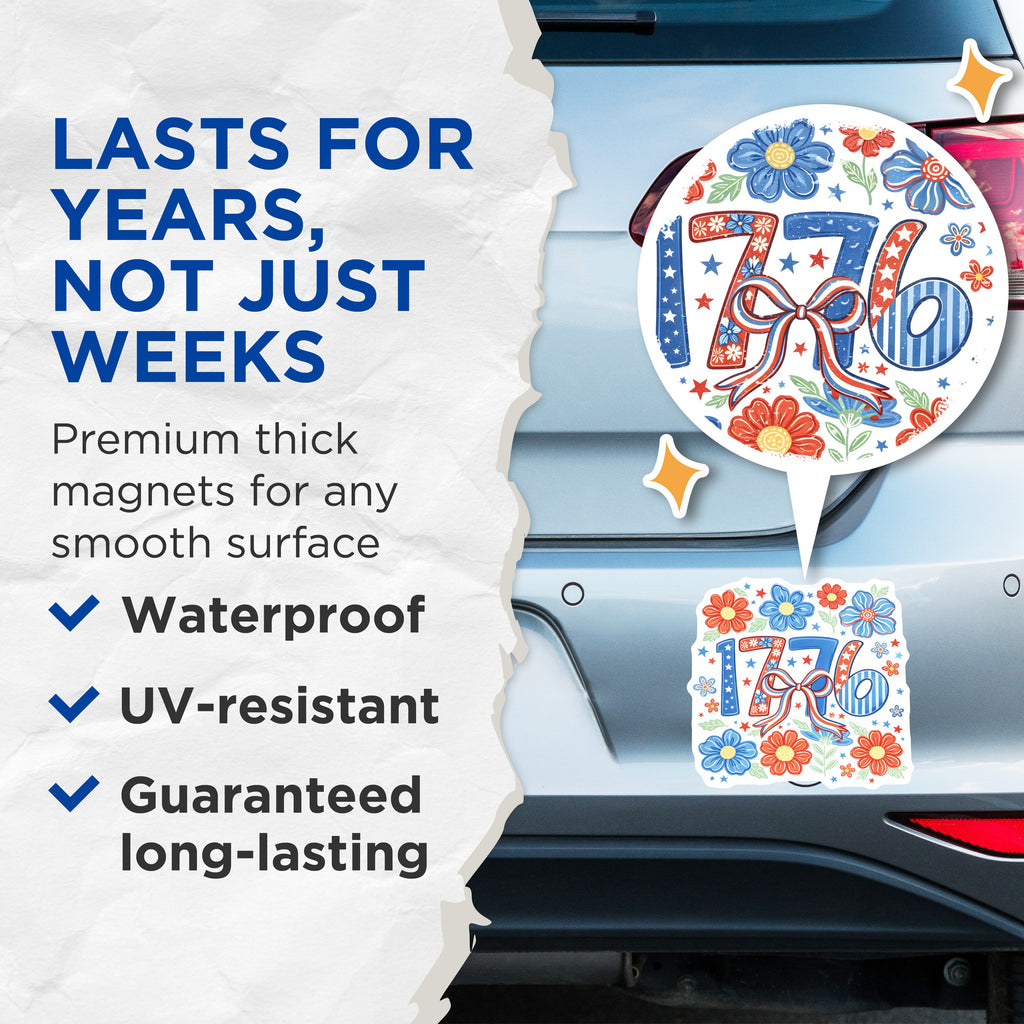 (2 Pack) 1776 Magnets - Patriotic Refrigerator Decor - Fourth of July USA Pride - 5 Inches On Longest Side - Thick Durable Magnet - Made in USA - MAG36183