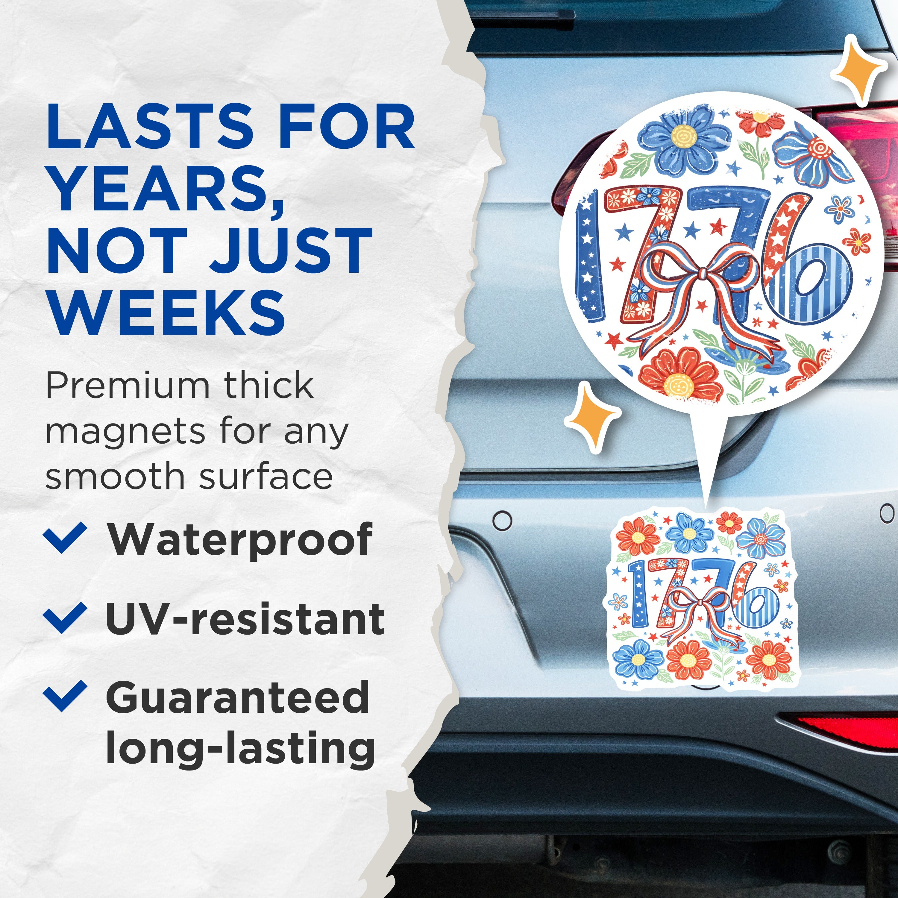 (2 Pack) 1776 Magnets - Patriotic Refrigerator Decor - Fourth of July USA Pride - 5 Inches On Longest Side - Thick Durable Magnet - Made in USA - MAG36183