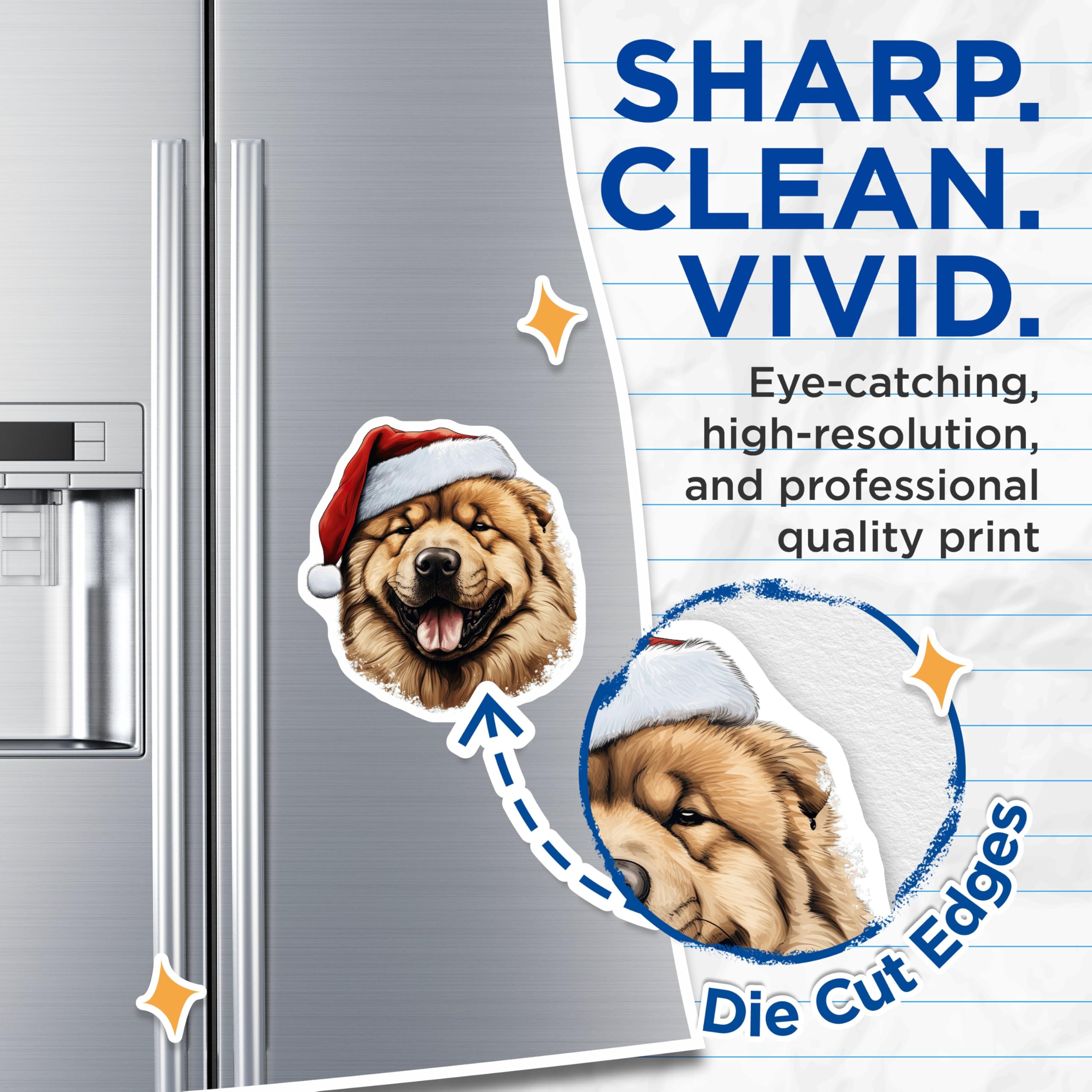 (2 Pack) Chow Chow Magnets - Christmas Dog Holiday Decor - Santa Hat Pet Art - Animal Lover - 5 Inches On Longest Side - Thick Durable Magnet - Made in USA - MAG24159