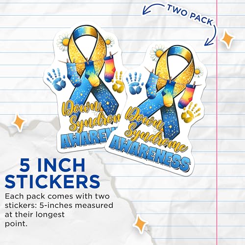 (2 Pack) Down Syndrome Awareness Stickers - Support - Inspirational - 5" On Longest Side - Sticks to Smooth Flat Surfaces - Made in USA - BMCS8214