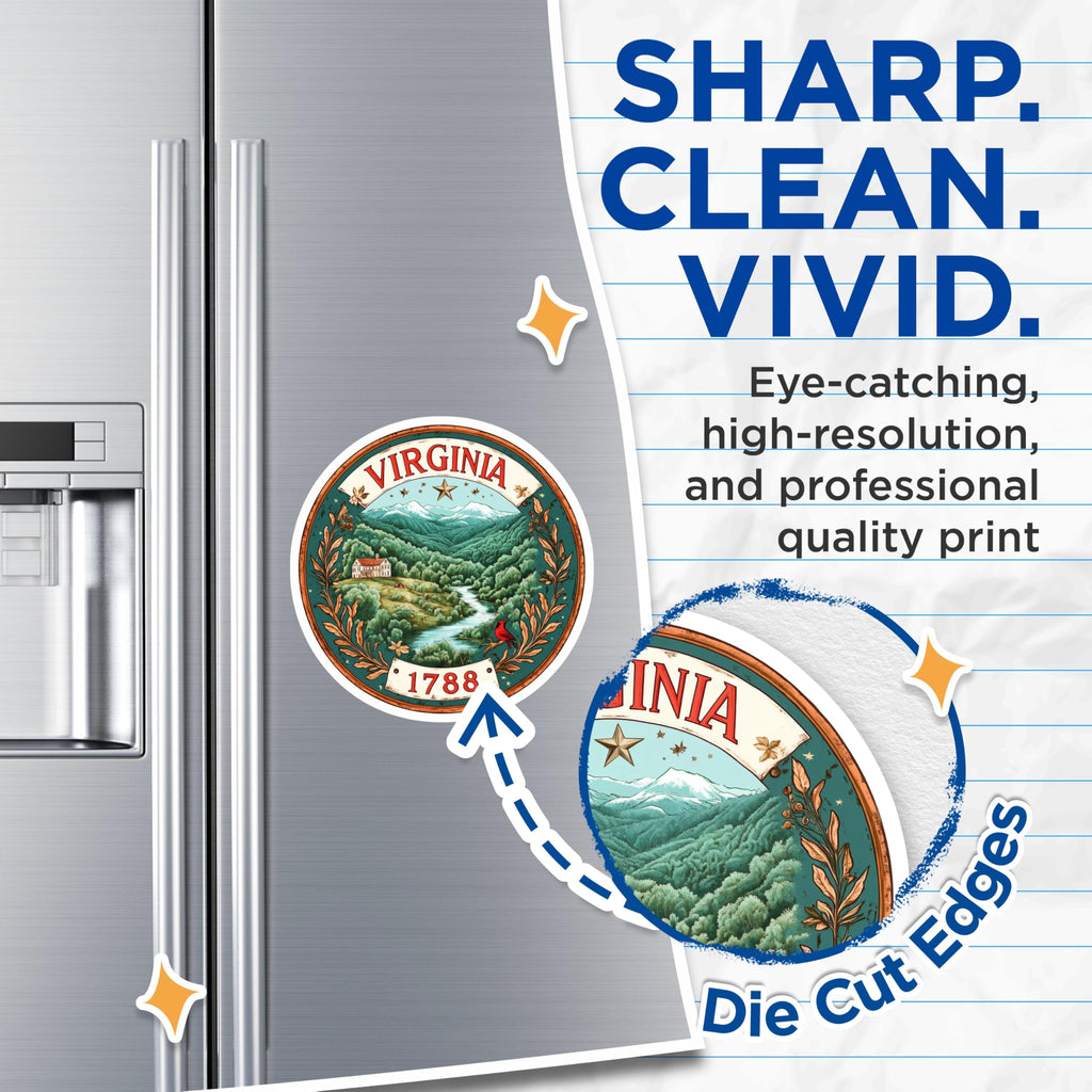 (2 Pack) Virginia State Seal Magnets - Cardinal Bird Scene - 1788 Landmark Accent - 5" On Longest Side - Premium Magnet - for Cars, Refrigerators, Toolboxes, Lockers - Made in USA - MAG15948