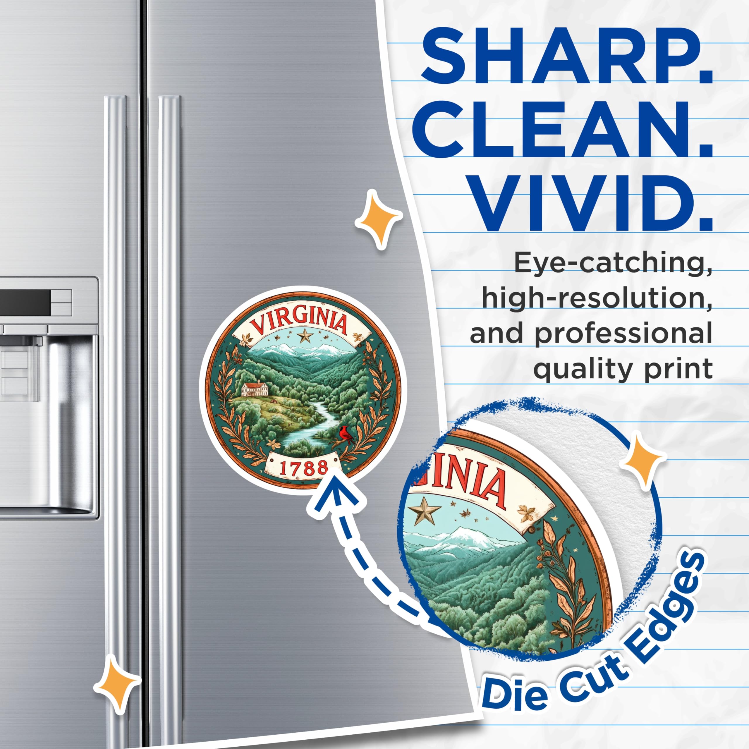 (2 Pack) Virginia State Seal Magnets - Cardinal Bird Scene - 1788 Landmark Accent - 5" On Longest Side - Premium Magnet - for Cars, Refrigerators, Toolboxes, Lockers - Made in USA - MAG15948