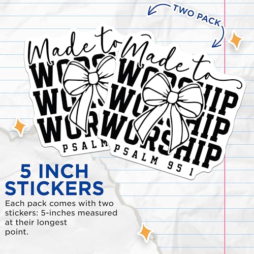 (2 Pack) Made to Worship Stickers - Psalm 95:1 - Religious Inspirational Decal - 5" On Longest Side - Sticks to Smooth Flat Surfaces - Made in USA - BMCS6850