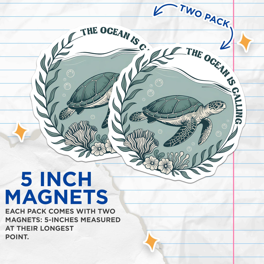 (2 Pack) Sea Turtle Magnets - Ocean Lover Decor - Nautical Refrigerator Magnets - 5" On Longest Side - Premium Magnet - for Cars, Refrigerators, Toolboxes, Lockers - Made in USA - MAG17833