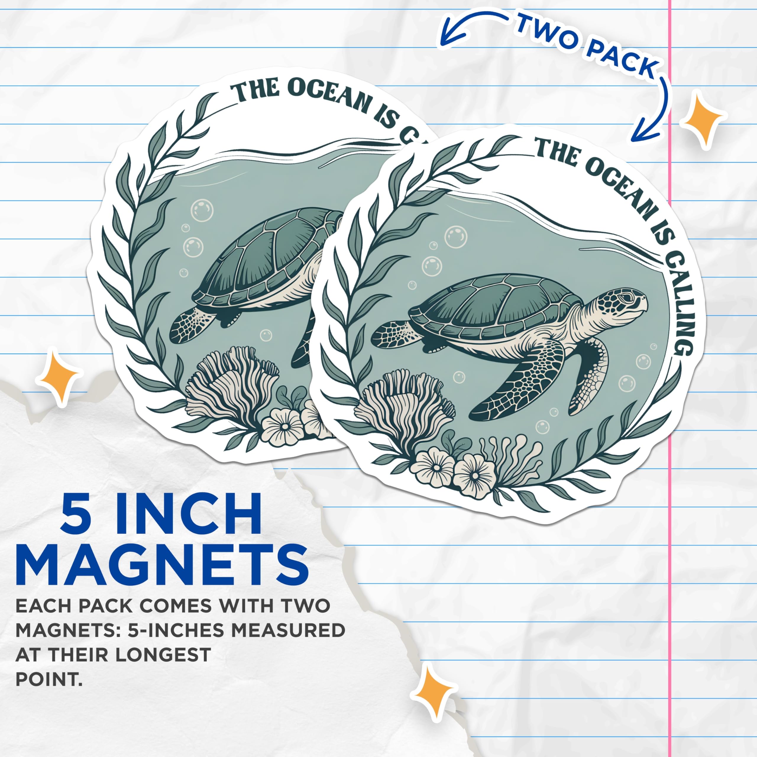 (2 Pack) Sea Turtle Magnets - Ocean Lover Decor - Nautical Refrigerator Magnets - 5" On Longest Side - Premium Magnet - for Cars, Refrigerators, Toolboxes, Lockers - Made in USA - MAG17833
