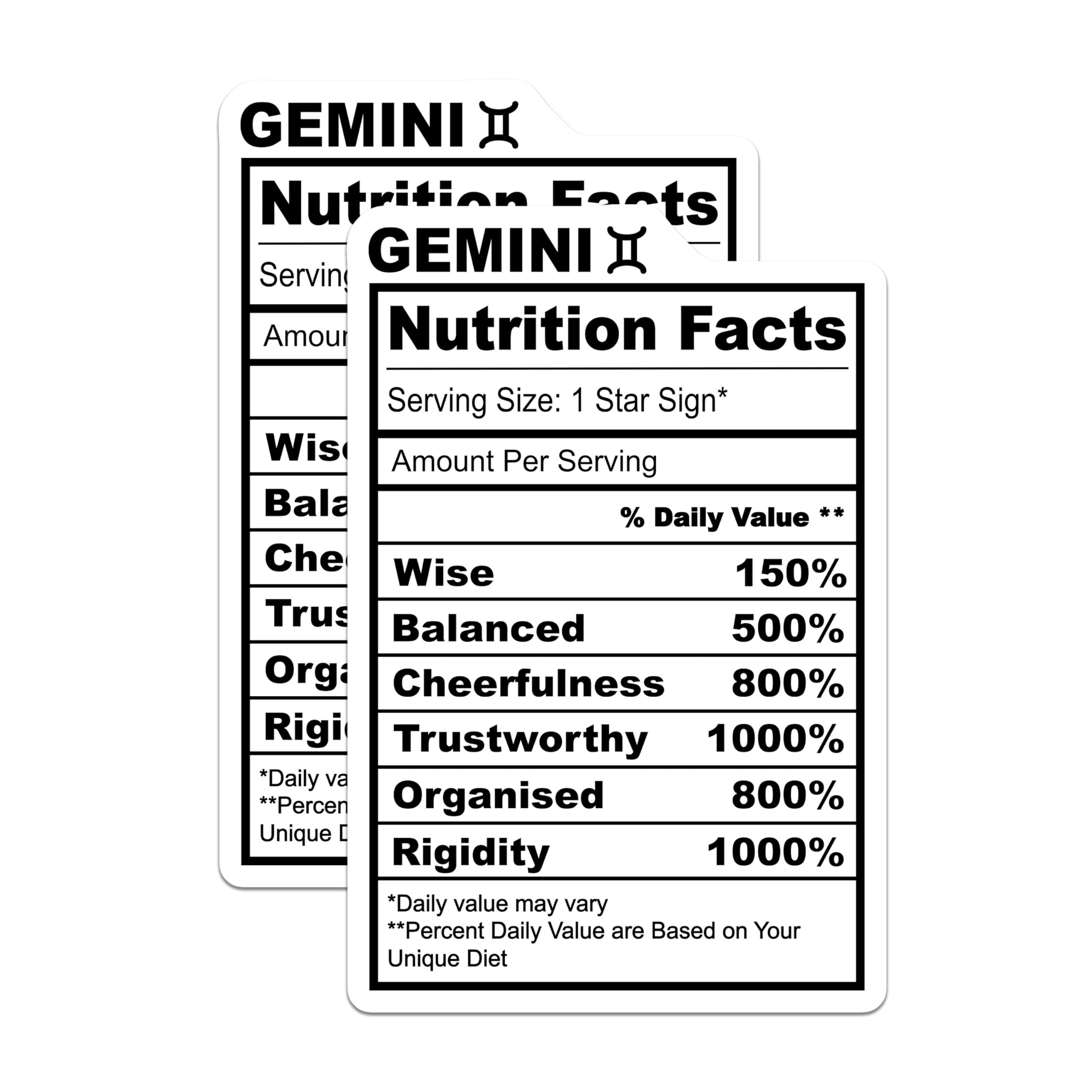 (2 Pack) Gemini Nutrition Facts Magnets - Zodiac Sign Astrological - Gemini Star Sign - 5" On Longest Side - Premium Magnet - for Cars, Refrigerators, Toolboxes, Lockers - Made in USA - MAG14987