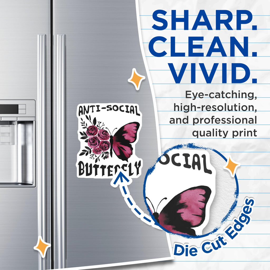 (2 Pack) Anti-Social Butterfly Magnets - Introvert Humor Decor - Pink Rose Floral Aesthetic - 5 Inches On Longest Side - Thick Durable Magnet - Made in USA - MAG19415