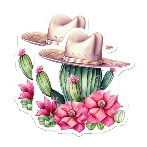 (2 Pack) Cactus with Hat Magnets - Cute Cactus Magnets - Decorative Floral Magnets for Home or Office - 5" On Longest Side - for Cars, Refrigerators, Toolboxes, Lockers - Made in USA BMCS3386