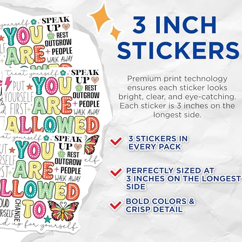 (3 Pack) Affirmations Decals - Positive Quote Stickers - Inspirational Laptop Decals - 3 Inches On Longest Side - Easy Peel & Apply - Made in USA - 3MCS7878