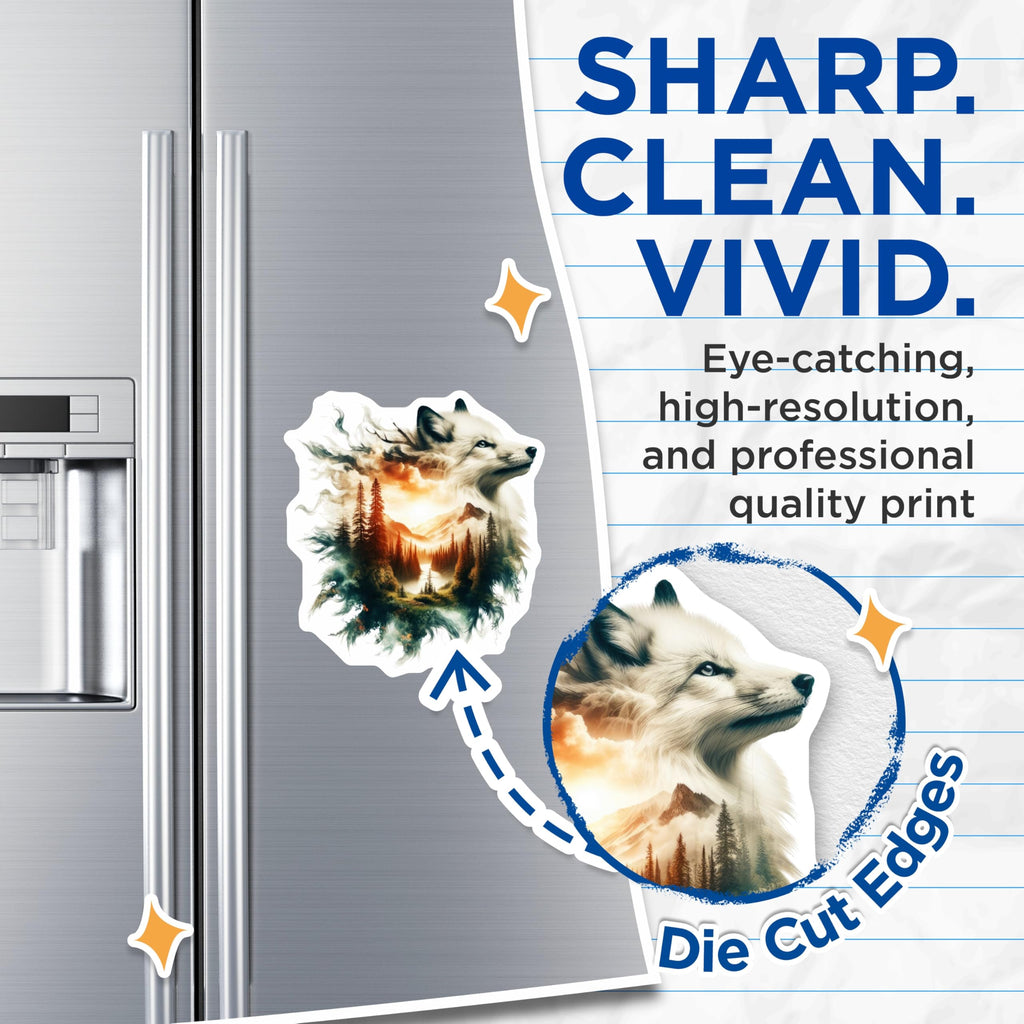 (2 Pack) Arctic Wolf Magnets - Nature Landscape Art - Mountains Scene Refrigerator Magnets - 5" On Longest Side - Premium Magnet - for Cars, Refrigerators, Toolboxes, Lockers - Made in USA - MAG16168