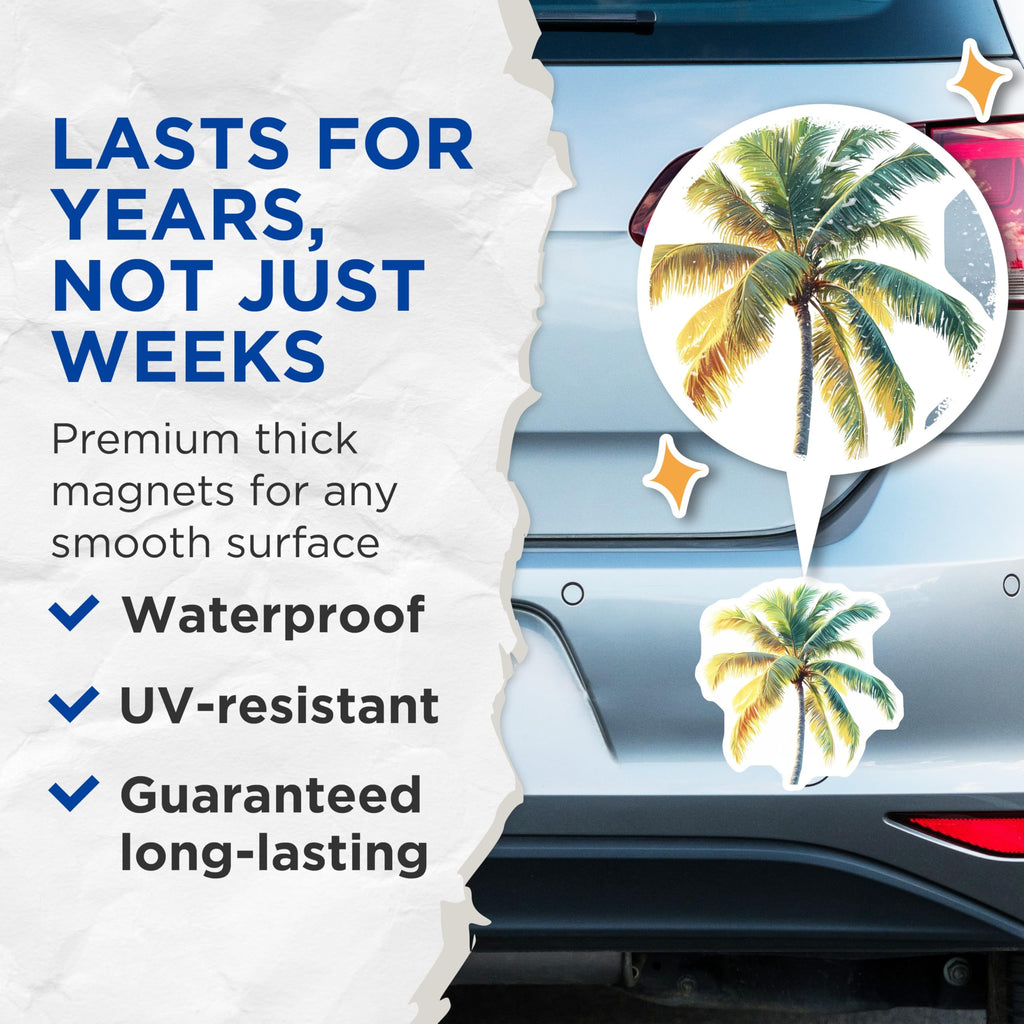 (2 Pack) Tropical Palm Tree Magnets - Vibrant Beach Decor - Island Life Summer Accessory for Refrigerator - 5 Inches On Longest Side - Thick Durable Magnet - Made in USA - MAG29841
